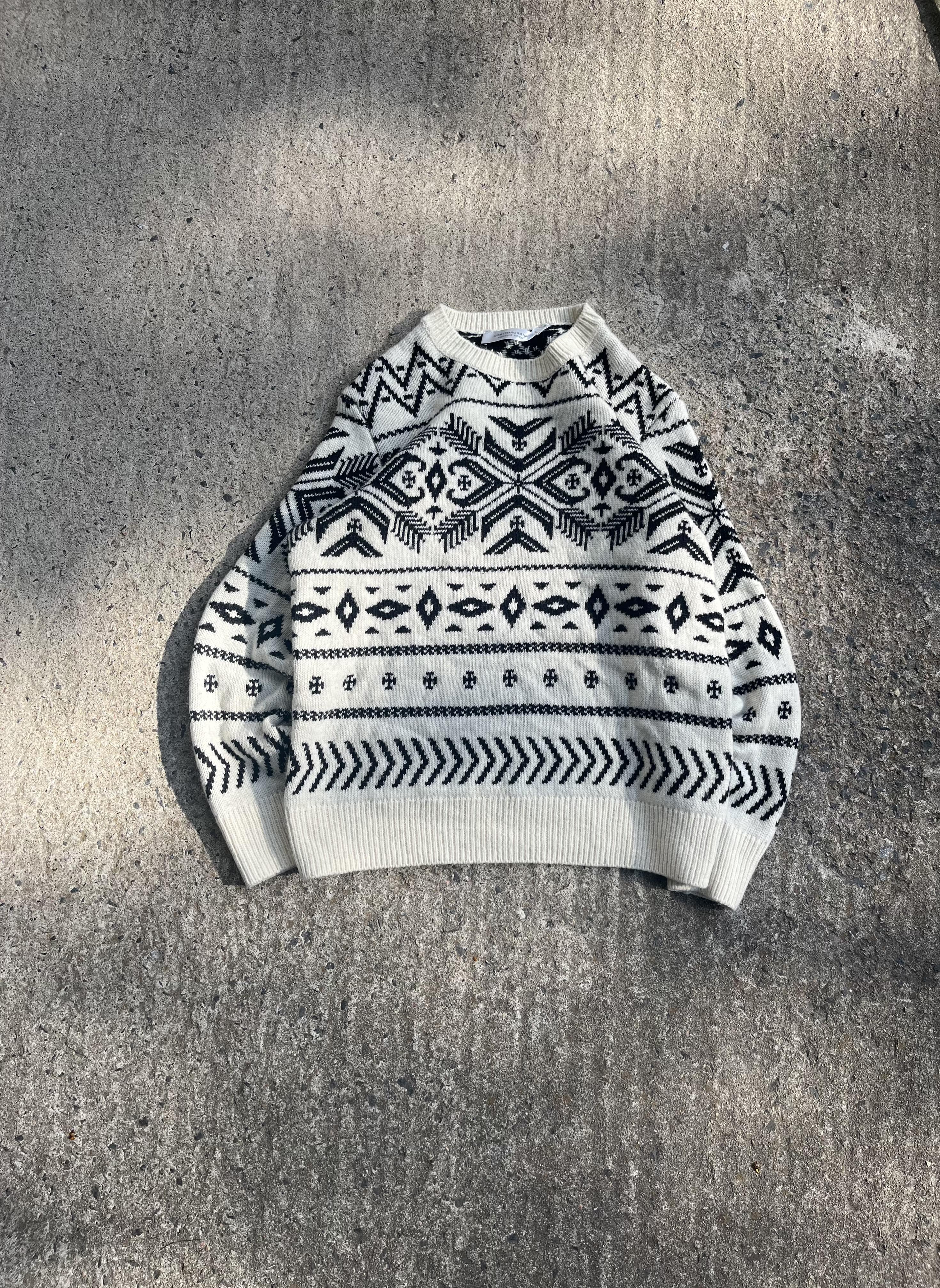 Vintage Y2K Aztec Pattern White Knit (L)