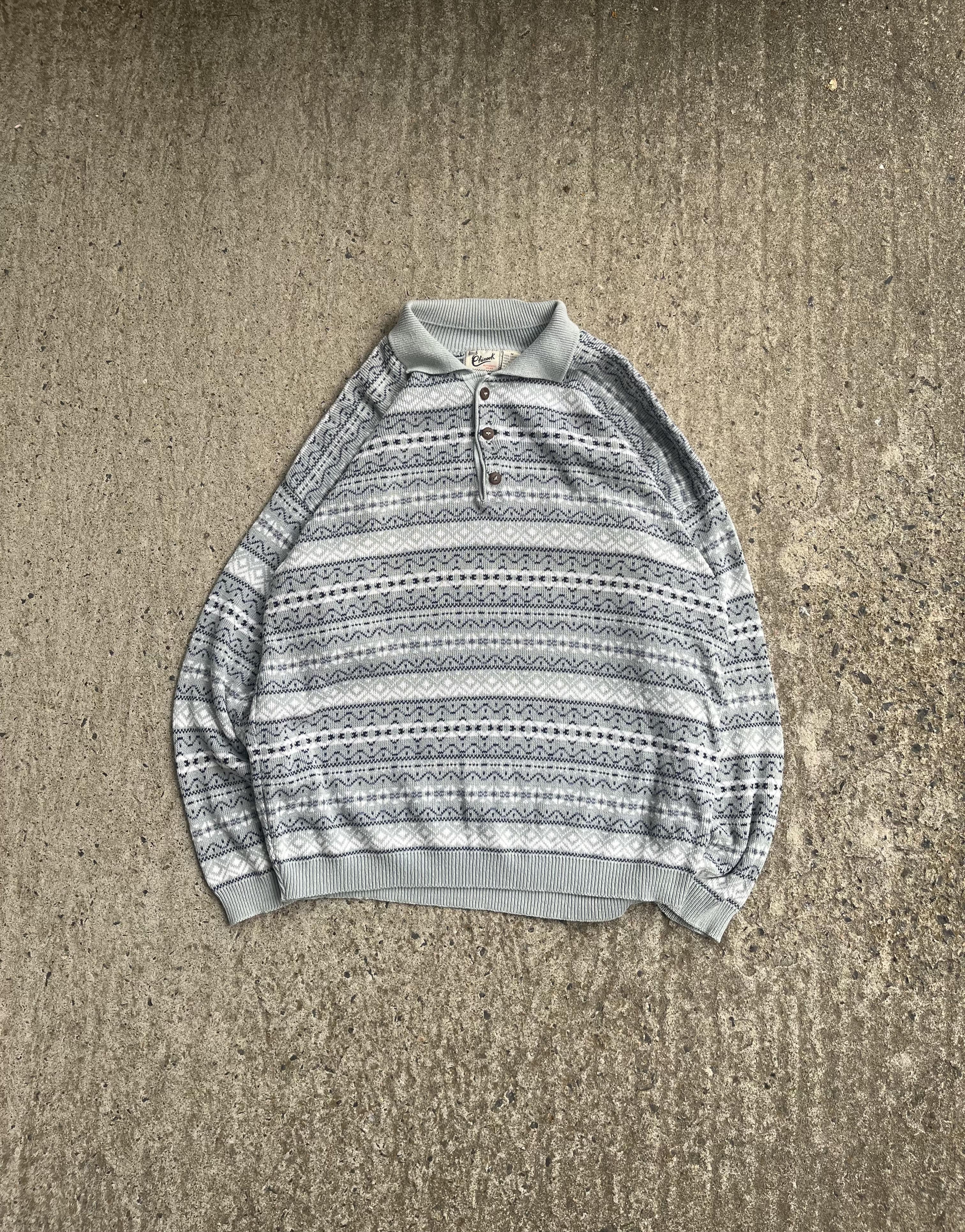 Vintage 90s White & Blue Chinook Patterned Knit (M)