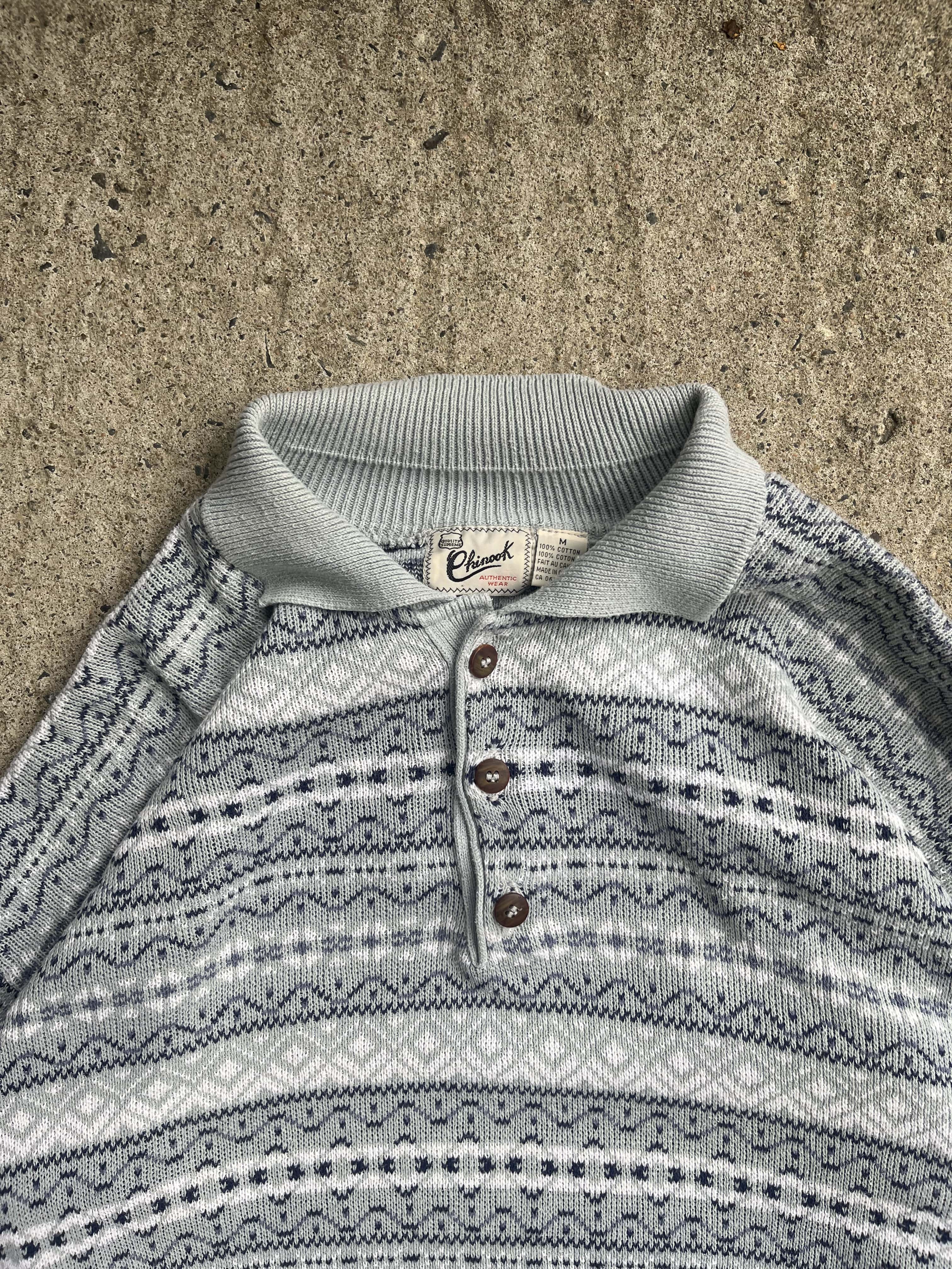 Vintage 90s White & Blue Chinook Patterned Knit (M)
