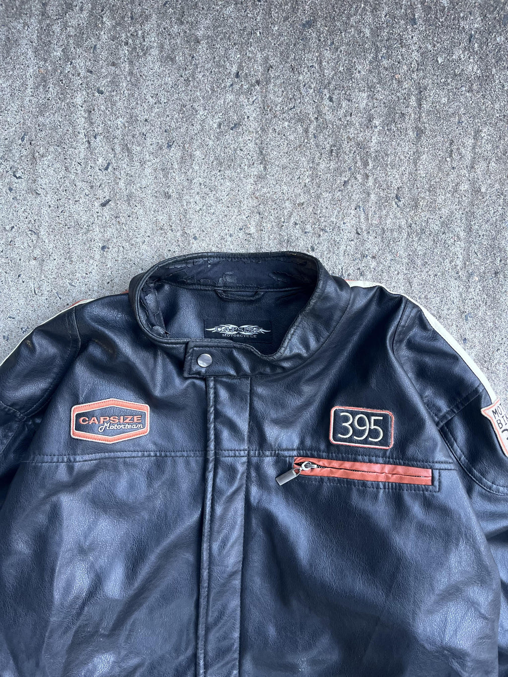 Vintage Y2K Black Capsize Biker Leather Coat (XL)