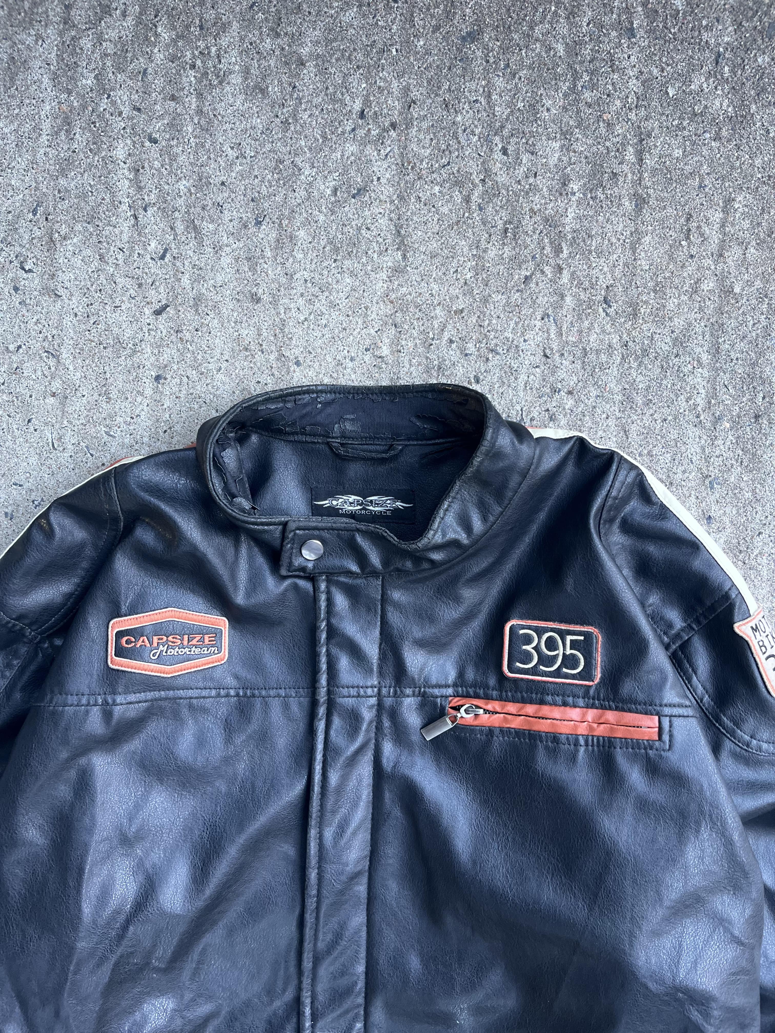 Vintage Y2K Black Capsize Biker Leather Coat (XL)