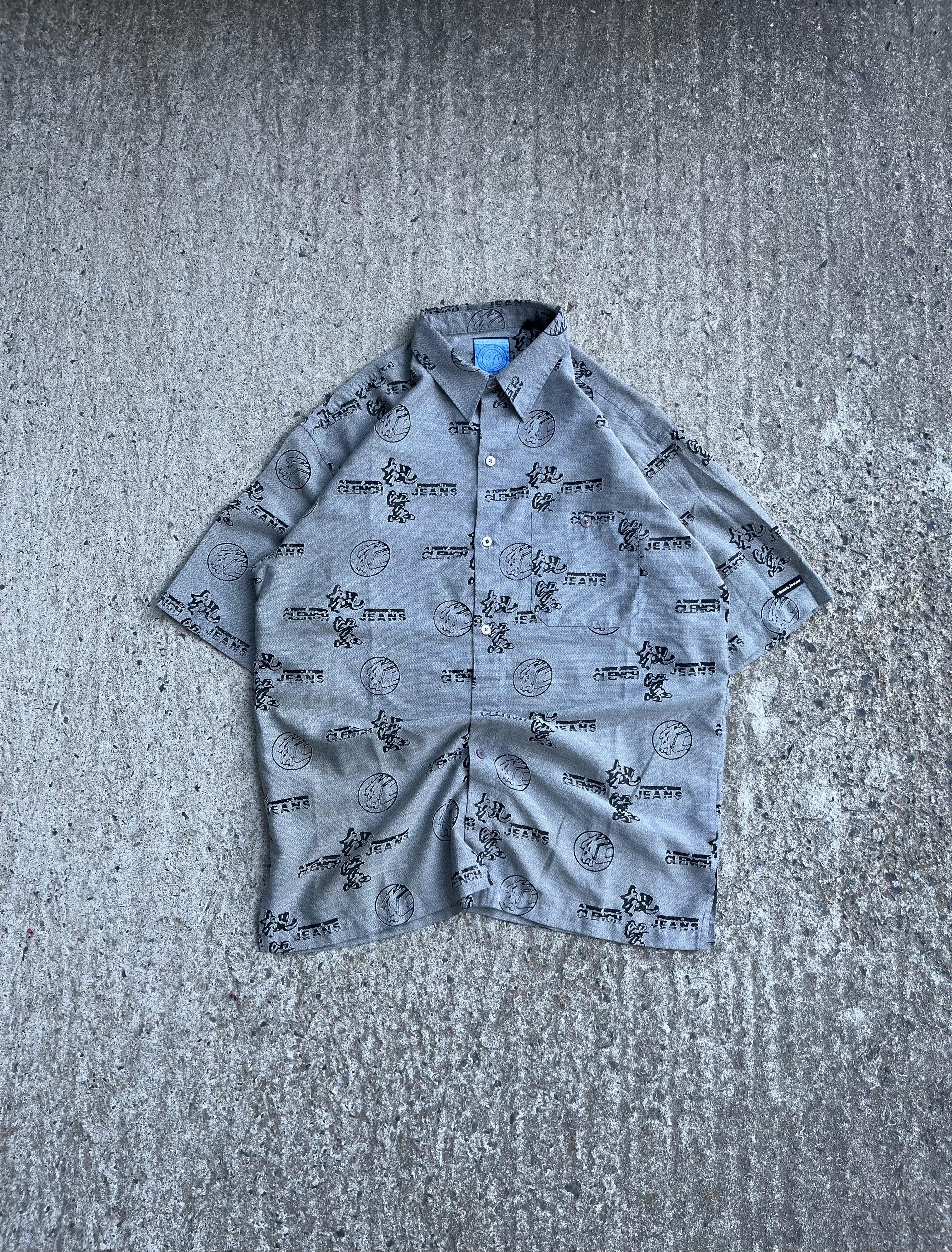 Vintage Y2K Clench Jeans All-Over Print Button-Up (M)