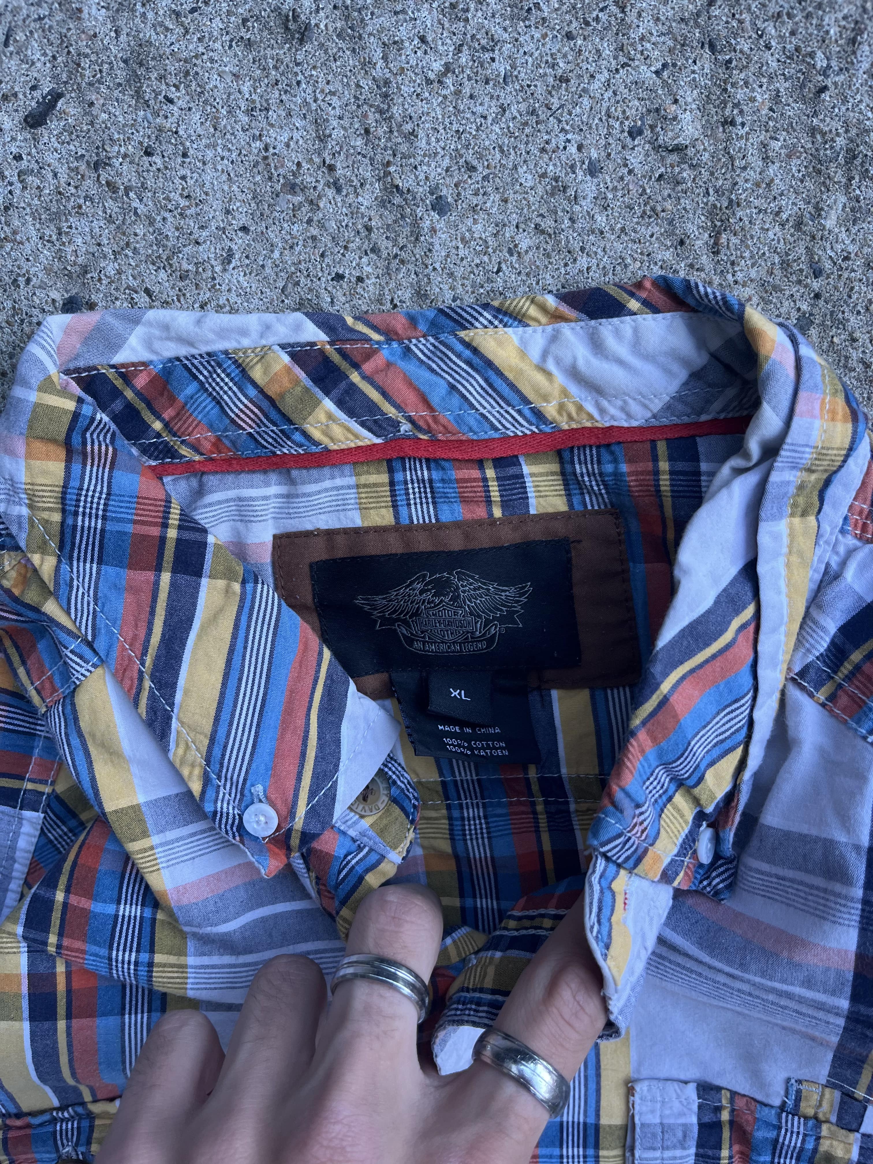 Vintage Y2K Multicolor Checkered Harley Davidson Button Up (XL)