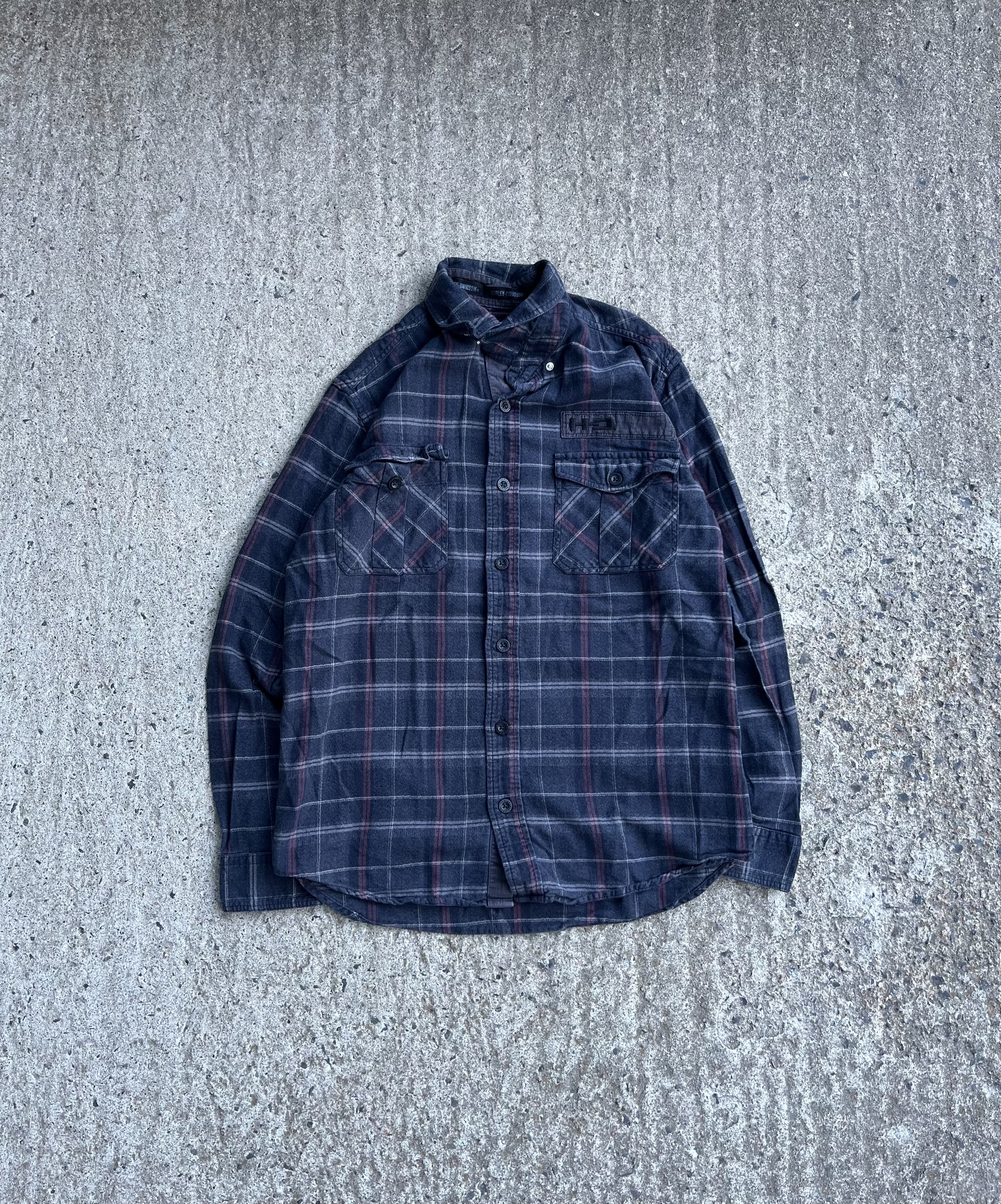 Vintage Y2K Black Checkered Harley Davidson Button Up (M)