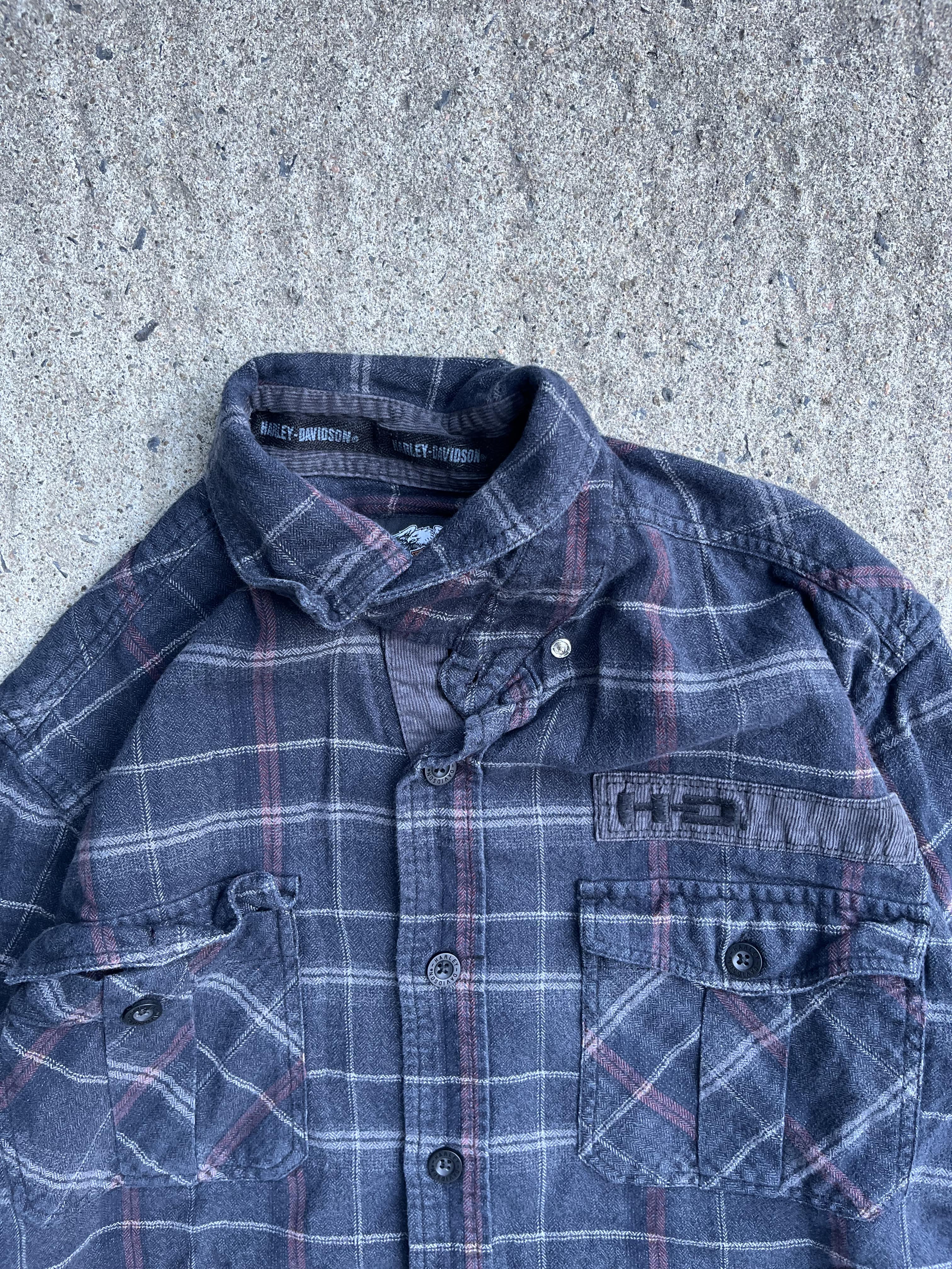 Vintage Y2K Black Checkered Harley Davidson Button Up (M)