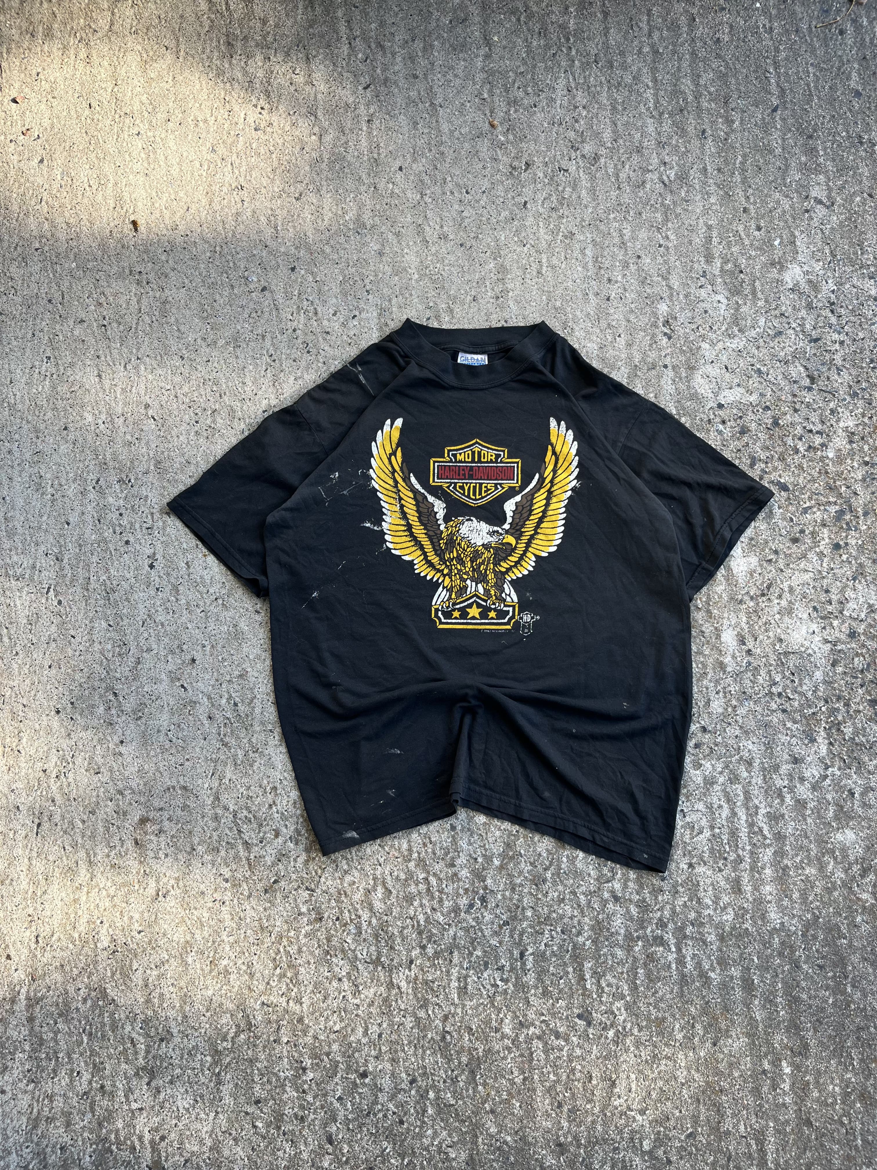 Vintage 1987 Black Harley Davidson Golden Eagle T-Shirt (L)