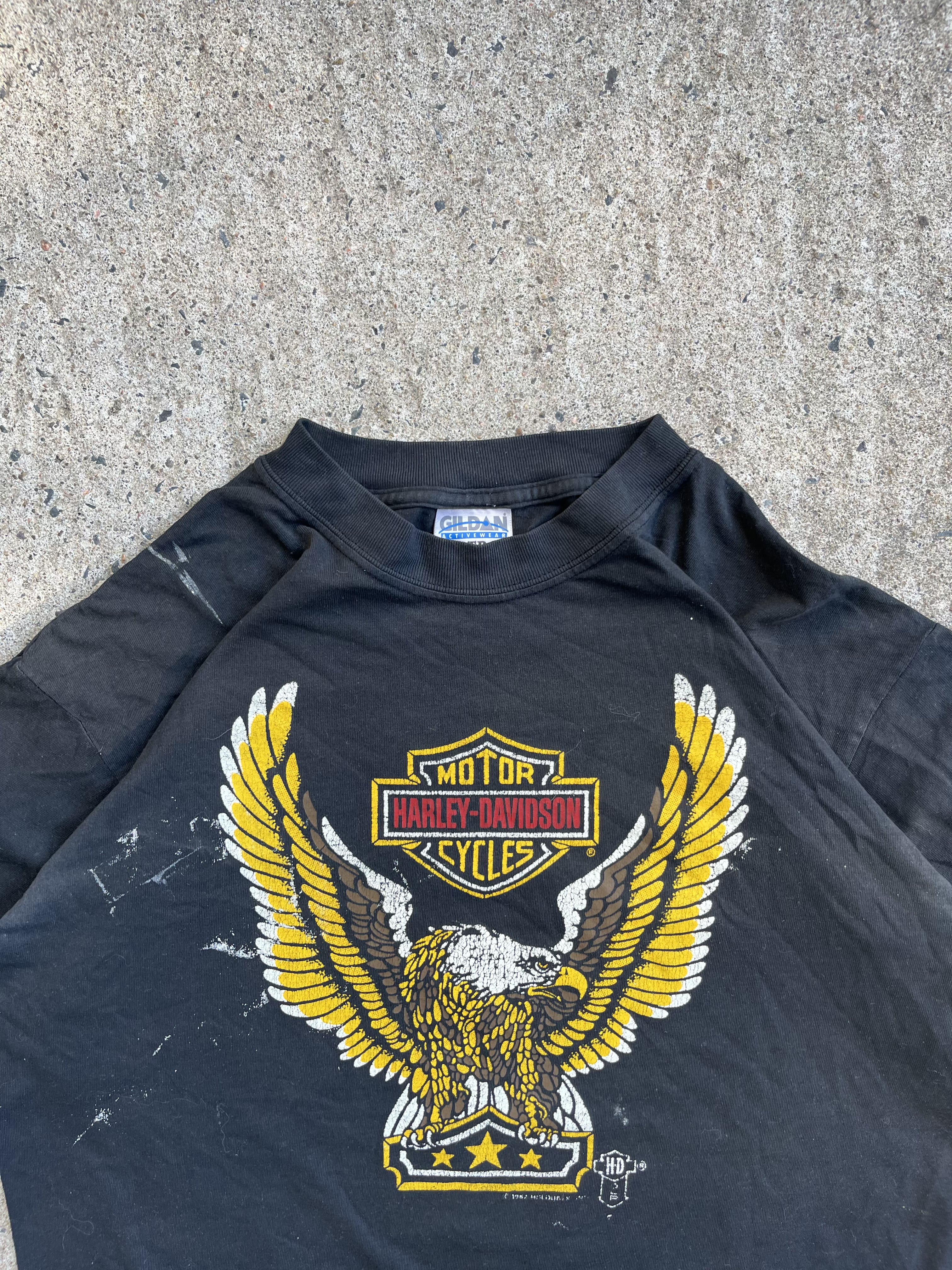 Vintage 1987 Black Harley Davidson Golden Eagle T-Shirt (L)