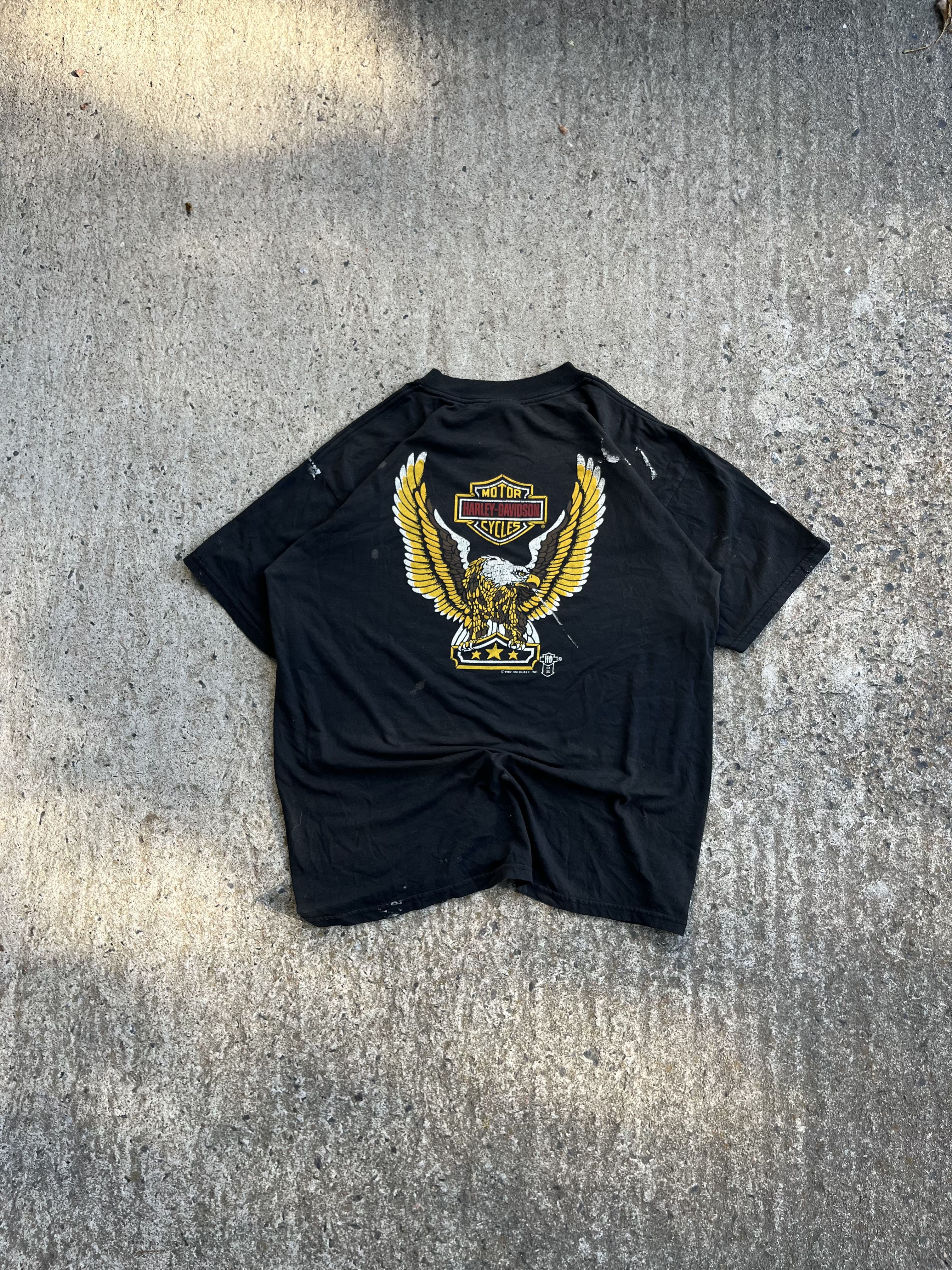 Vintage 1987 Black Harley Davidson Golden Eagle T-Shirt (L)