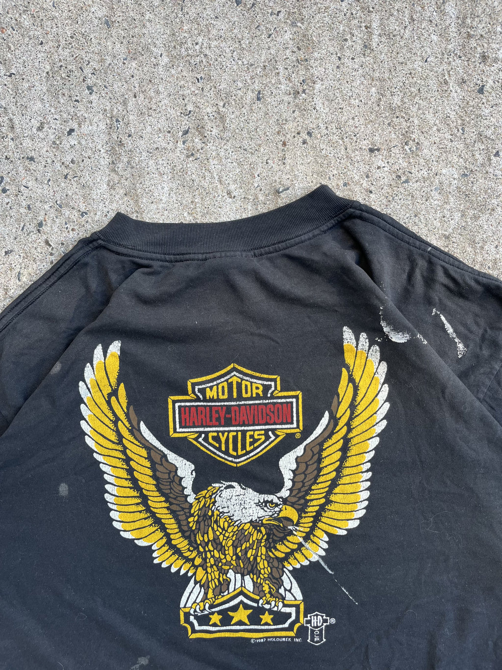 Vintage 1987 Black Harley Davidson Golden Eagle T-Shirt (L)