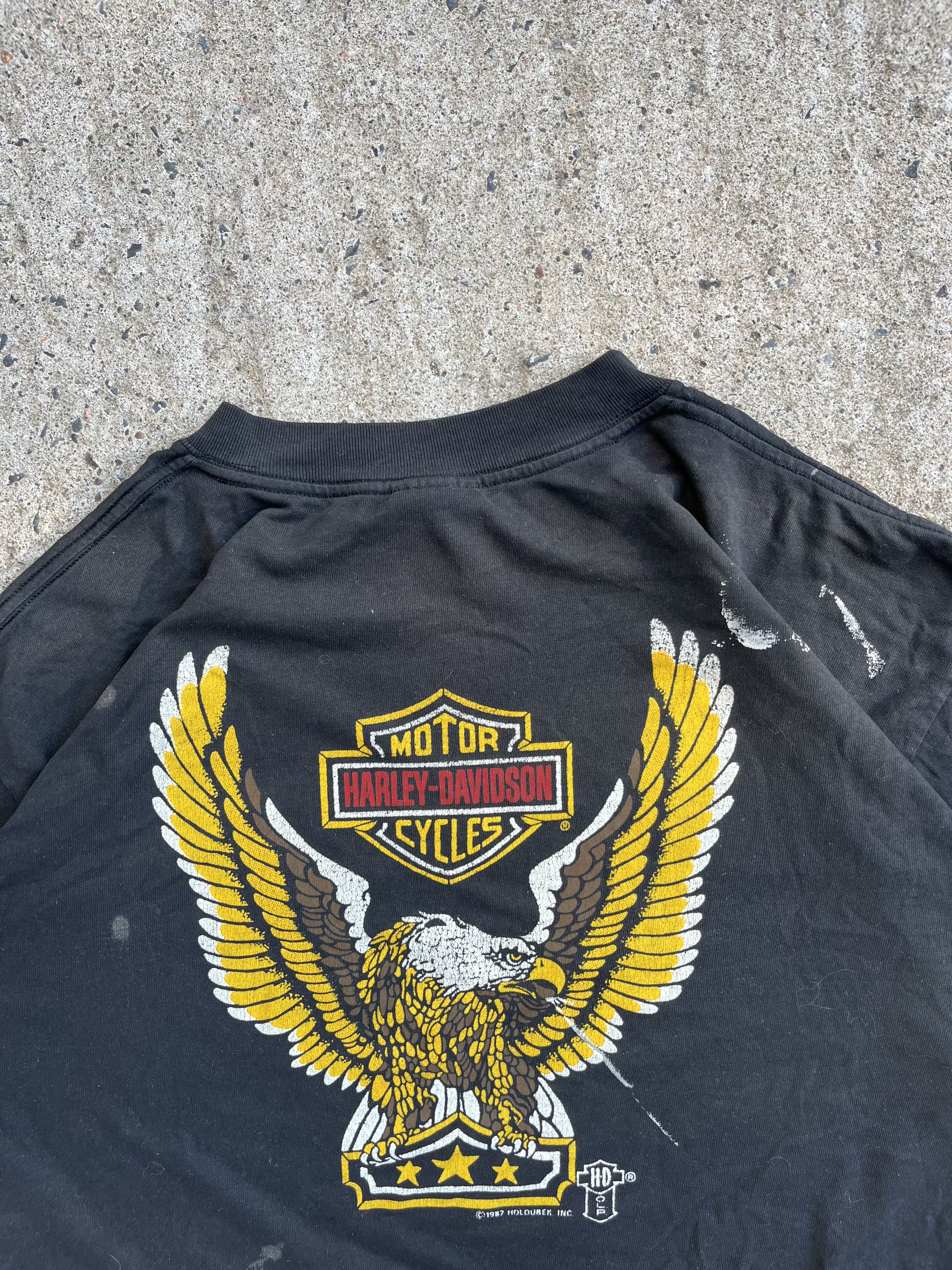 Vintage 1987 Black Harley Davidson Golden Eagle T-Shirt (L)