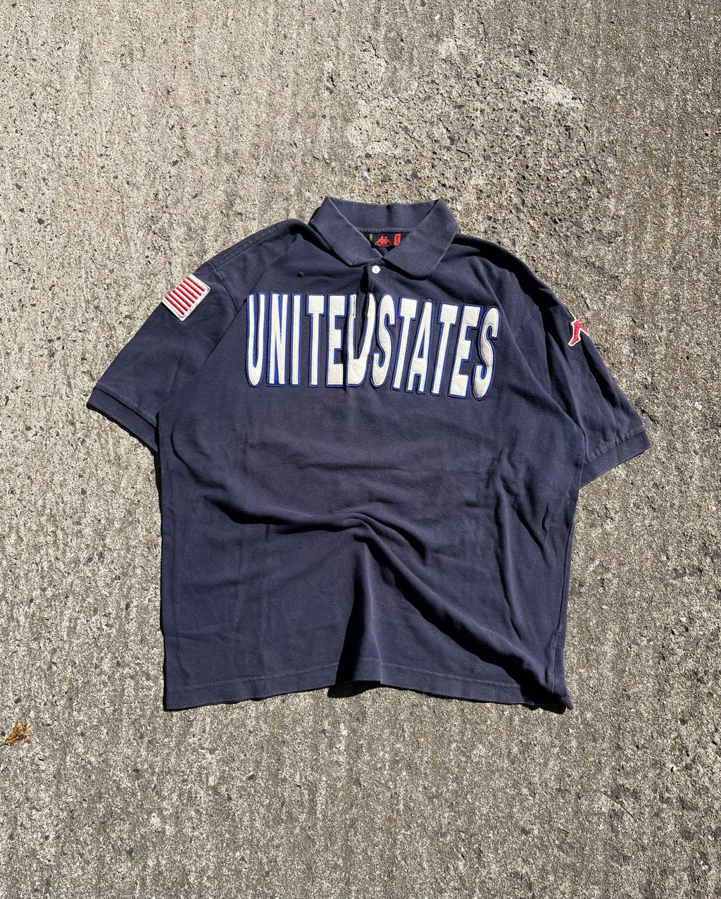Vintage 90s Black Navy Kappa ''USA'' Polo Shirt (XL)