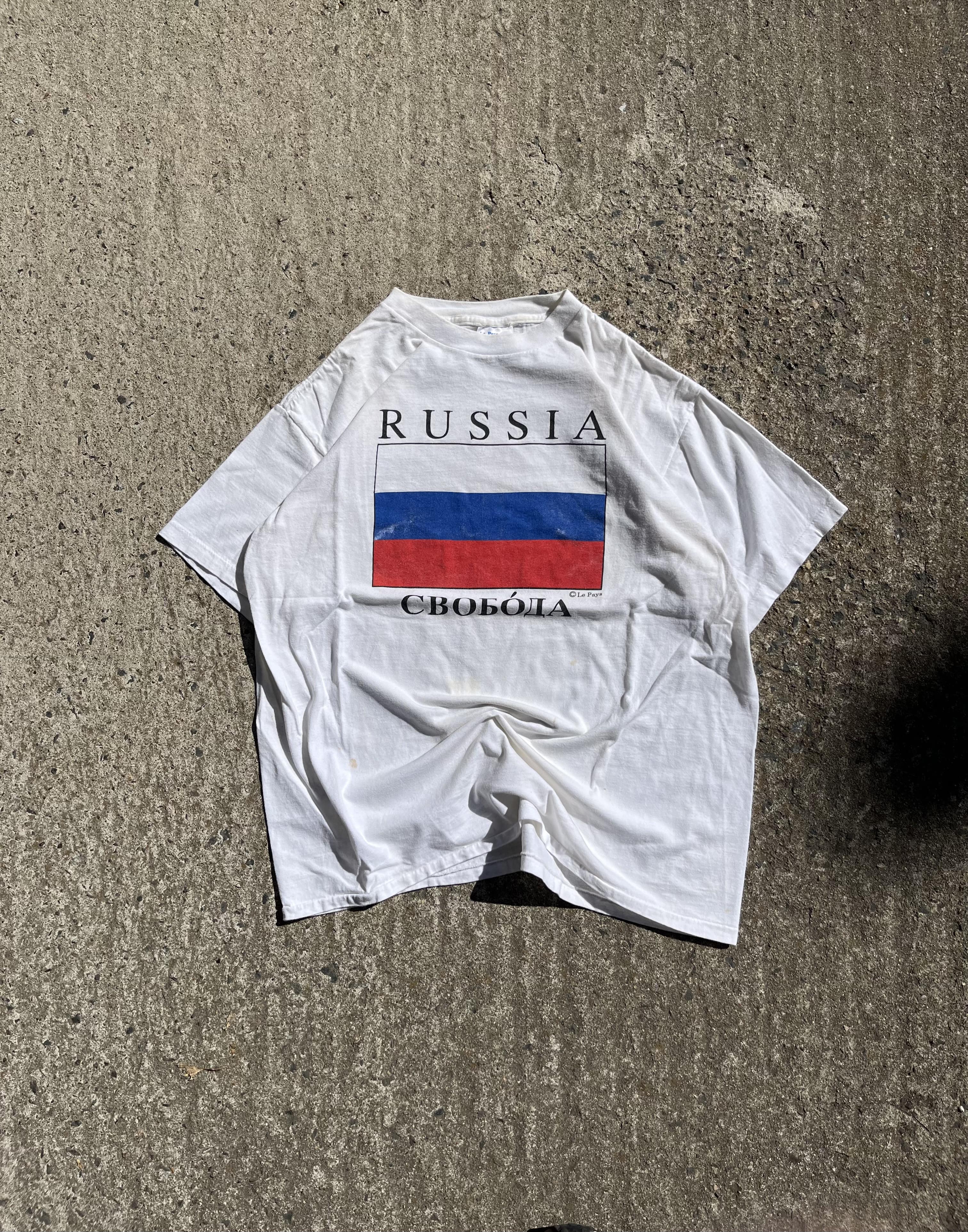 Vintage 90s Russia Flag Single Stitch T-Shirt (XL)
