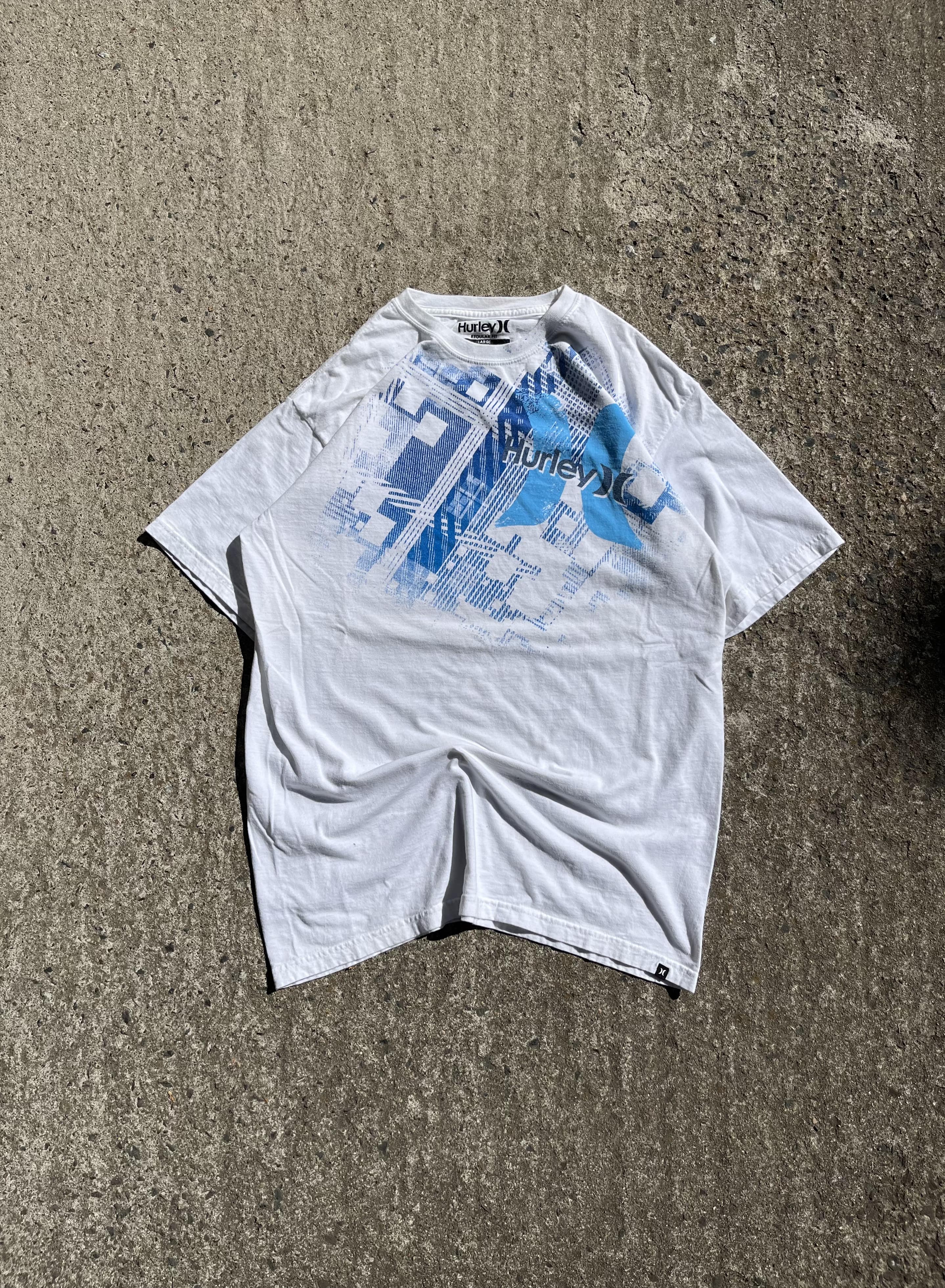 Vintage Y2K White Hurley Glitch T-Shirt (XL)