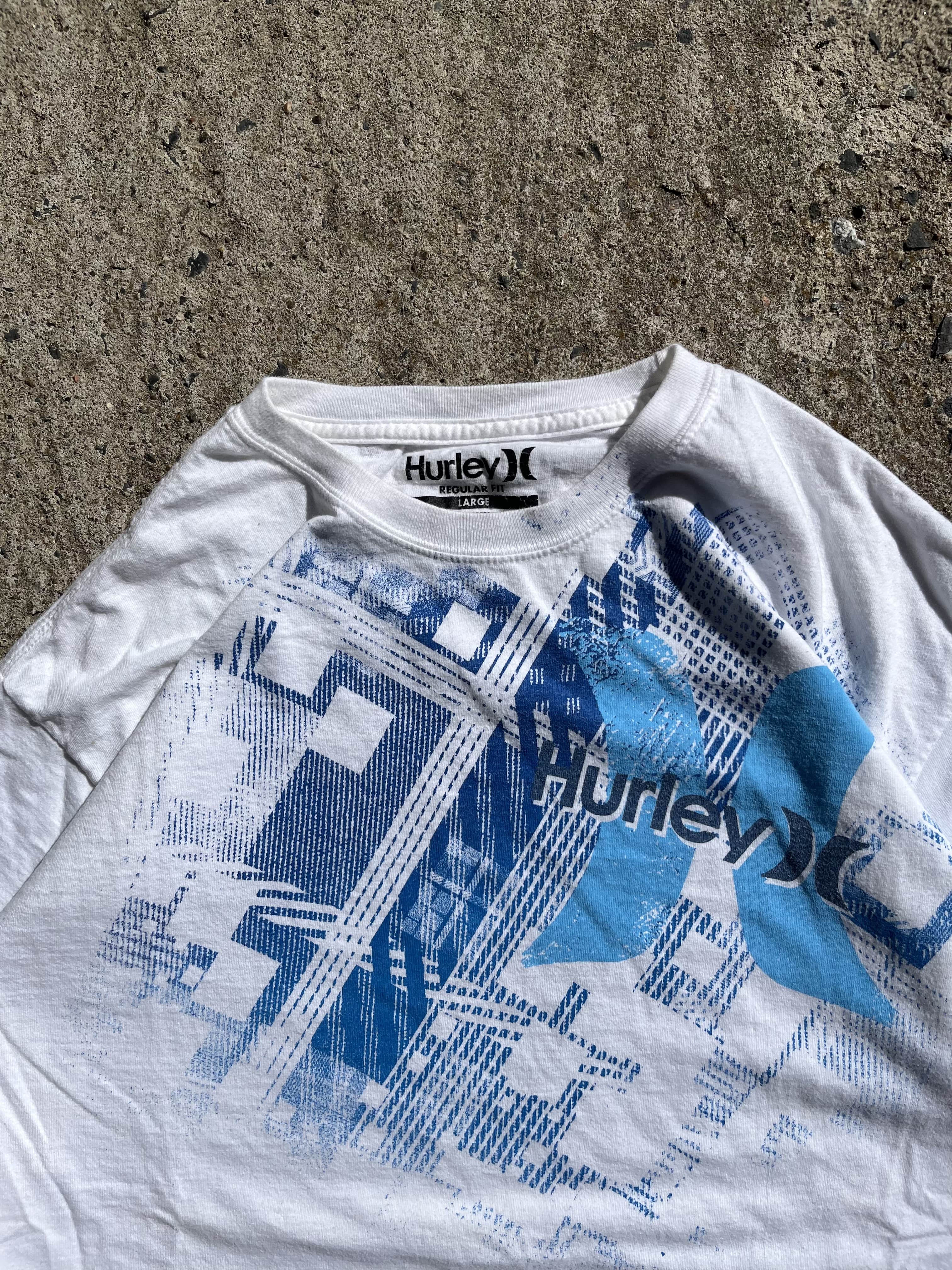 Vintage Y2K White Hurley Glitch T-Shirt (XL)