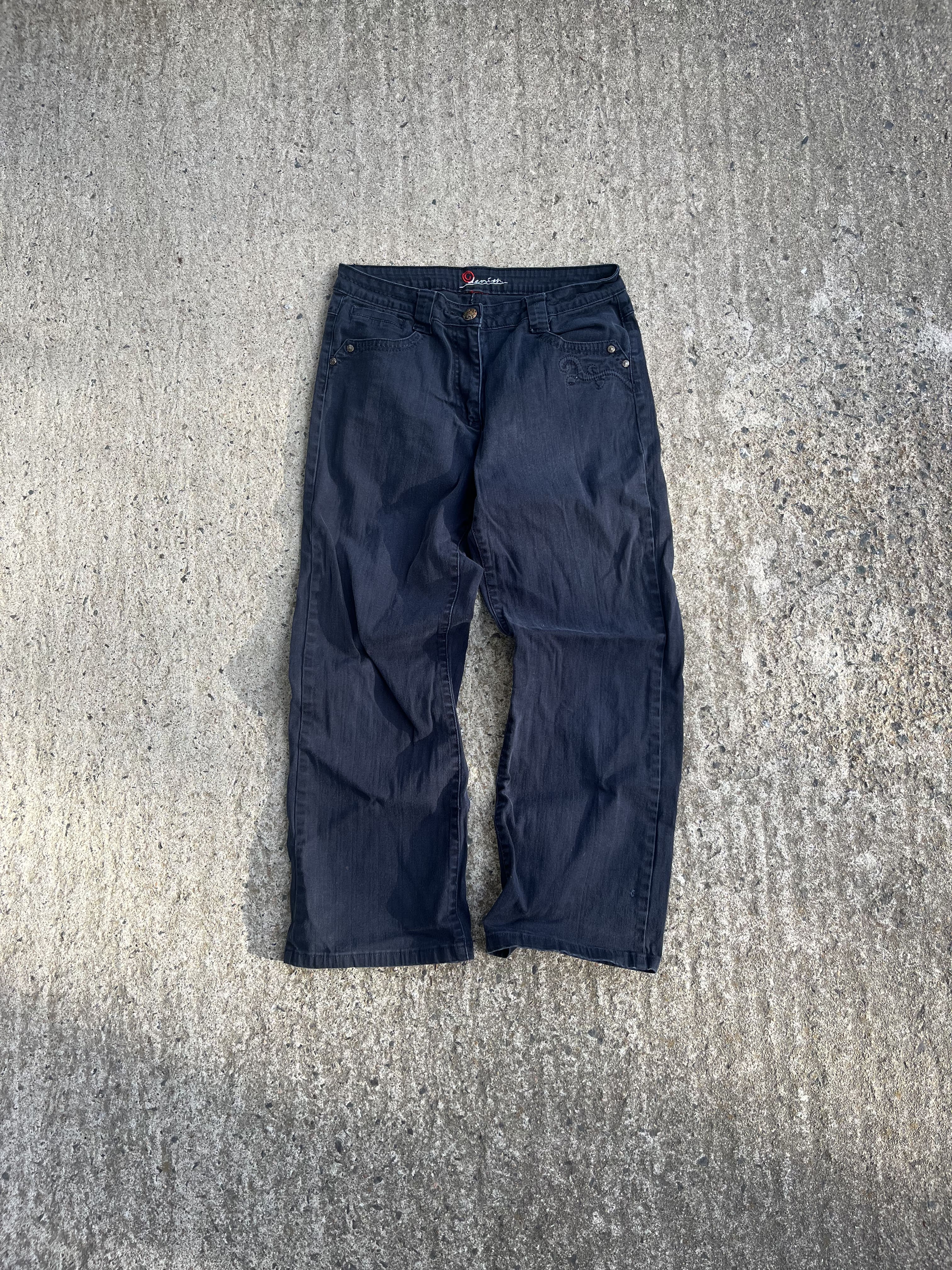 Vintage Y2K Black Flared Oxygen Embroidered Jeans (W28)