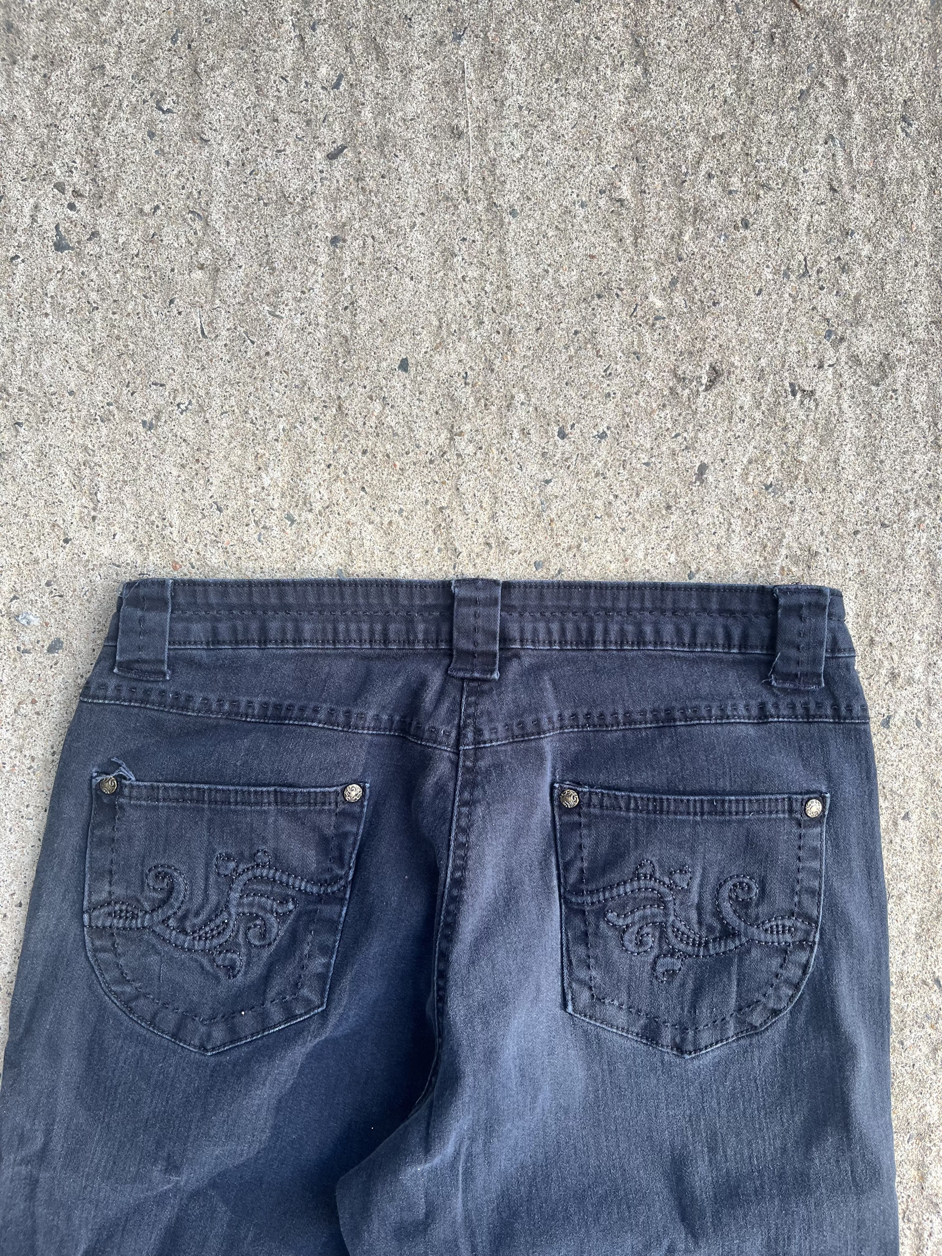 Vintage Y2K Black Flared Oxygen Embroidered Jeans (W28)