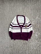 Vintage Y2K White & Red Striped Pattern Cardigan (M)