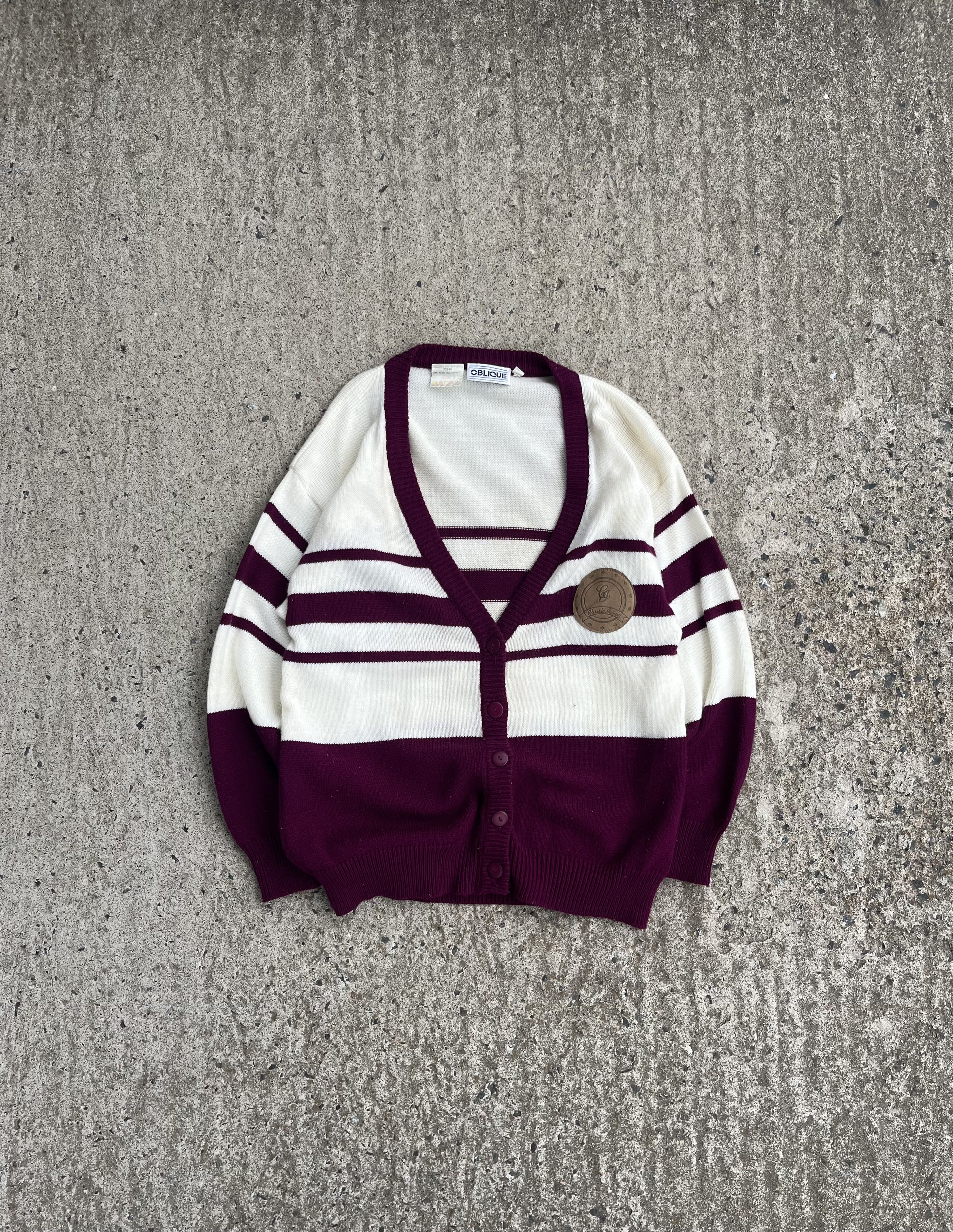 Vintage Y2K White & Red Striped Pattern Cardigan (M)