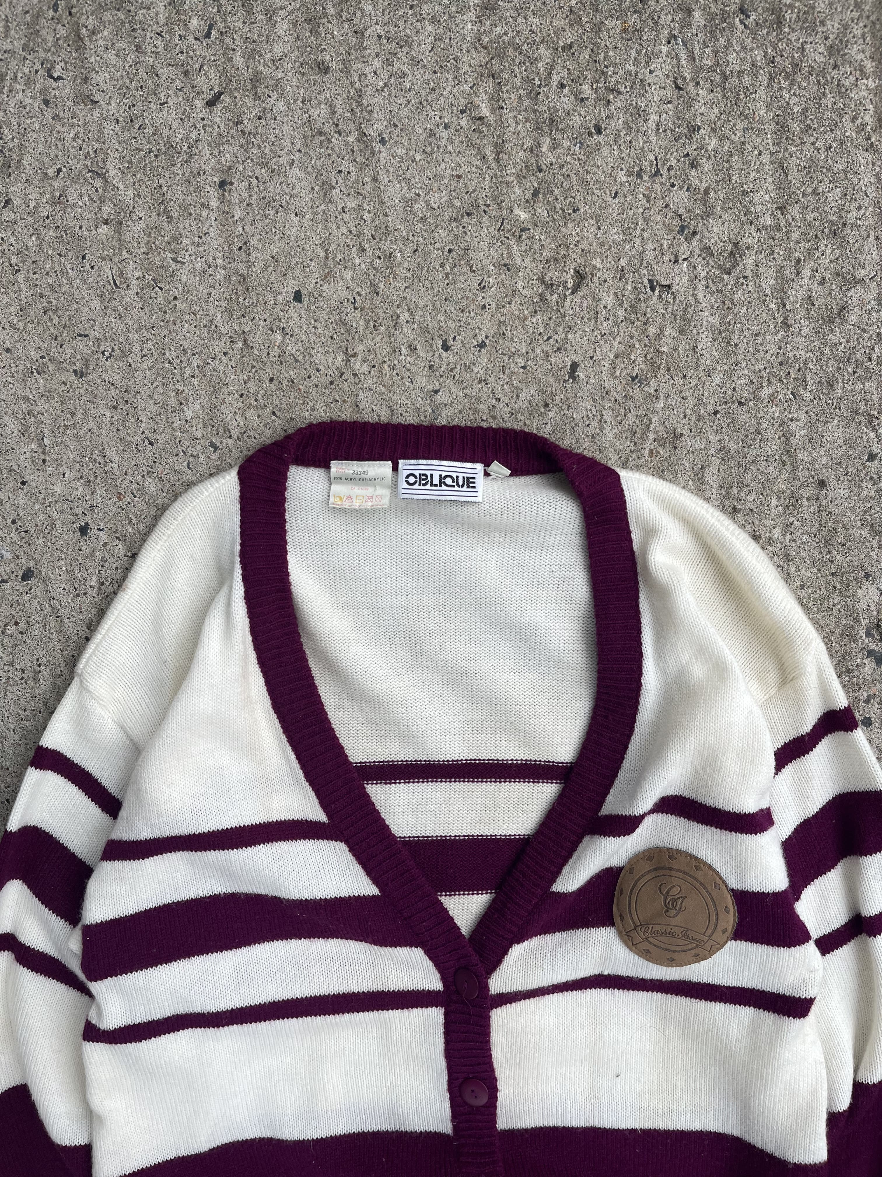 Vintage Y2K White & Red Striped Pattern Cardigan (M)