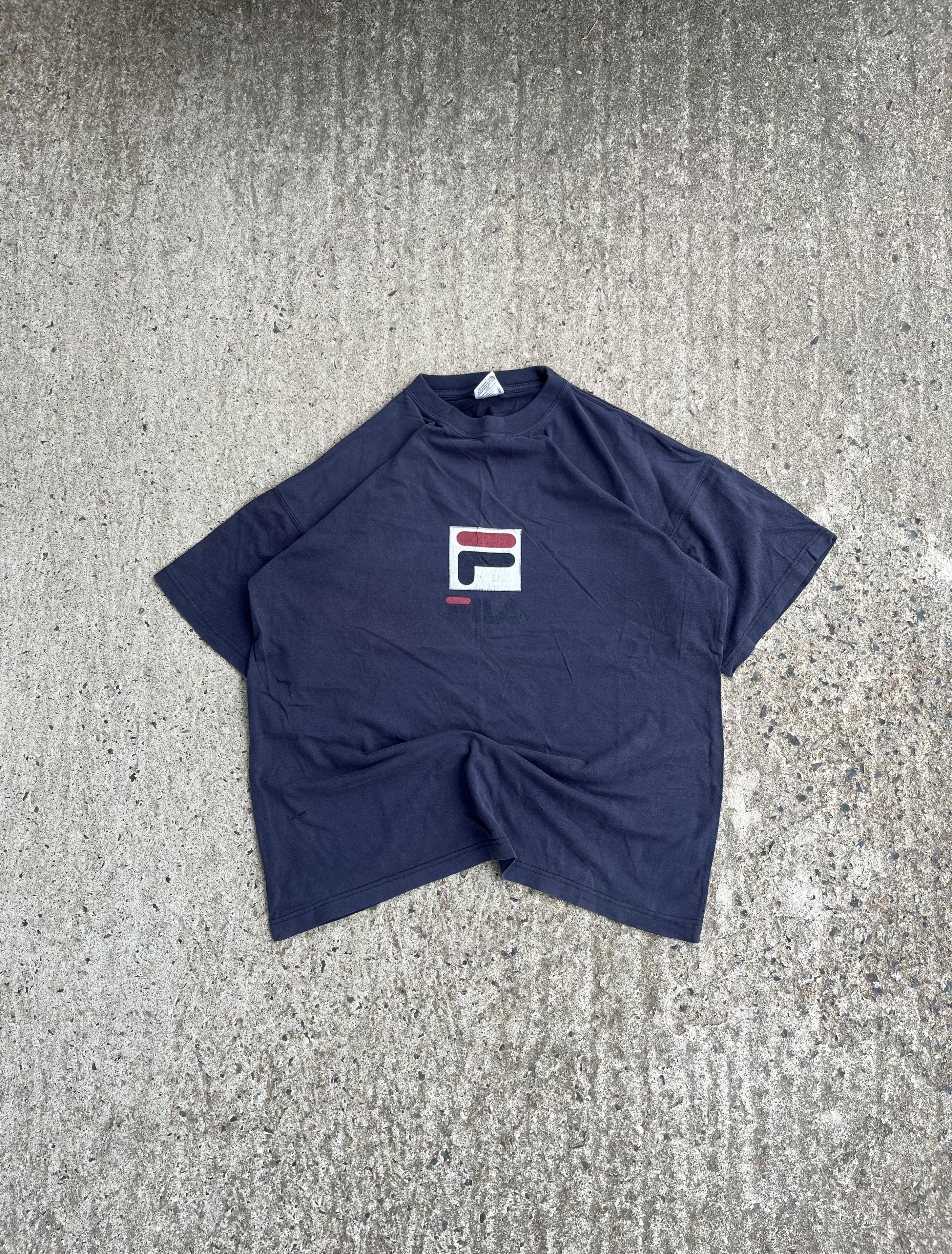 Vintage 90s Heavyweight Navy Fila Sports T-Shirt (XL)