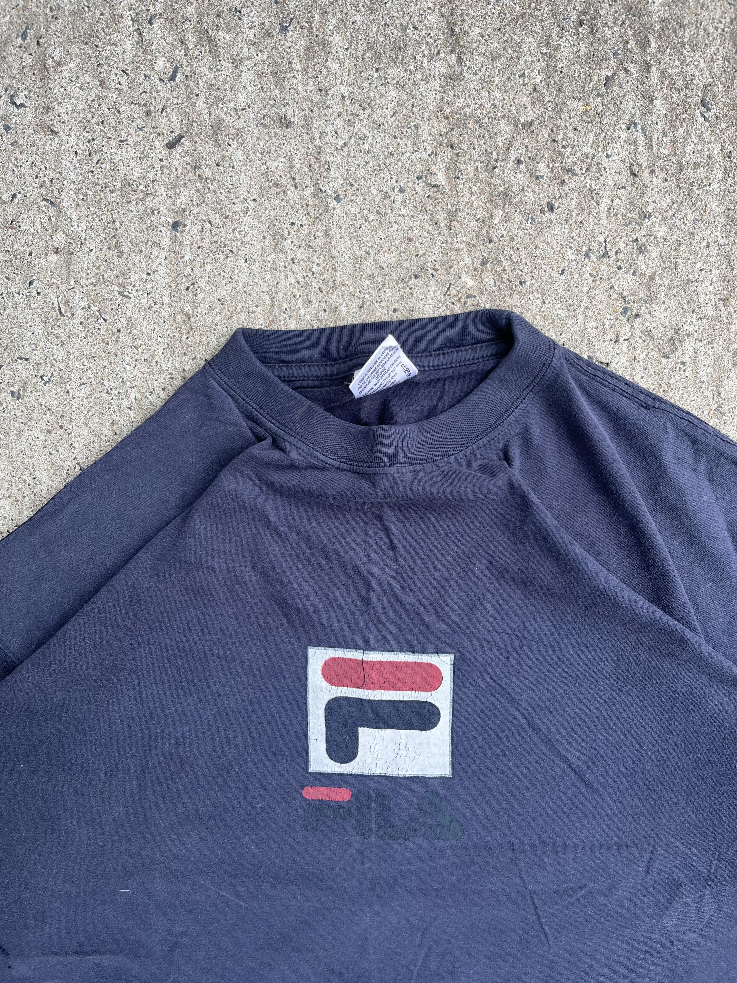 Vintage 90s Heavyweight Navy Fila Sports T-Shirt (XL)