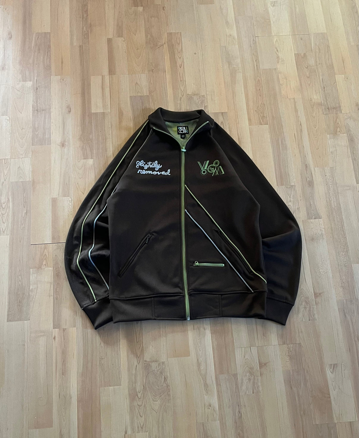Y2K Brown & Green Volcom Heavyweight Zip-Up Sweatshirt (M)