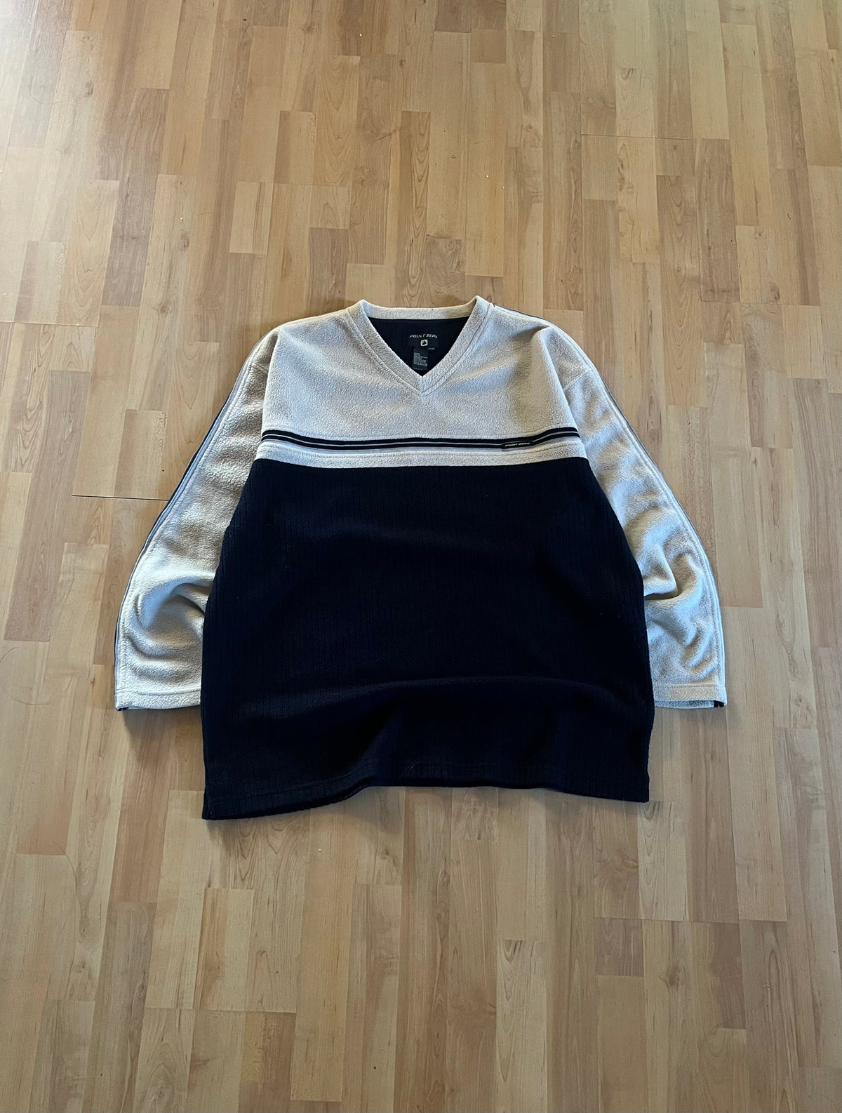 90s White & Black Point Zero Colorblock Heavyweight Fleece Crewneck (XL)