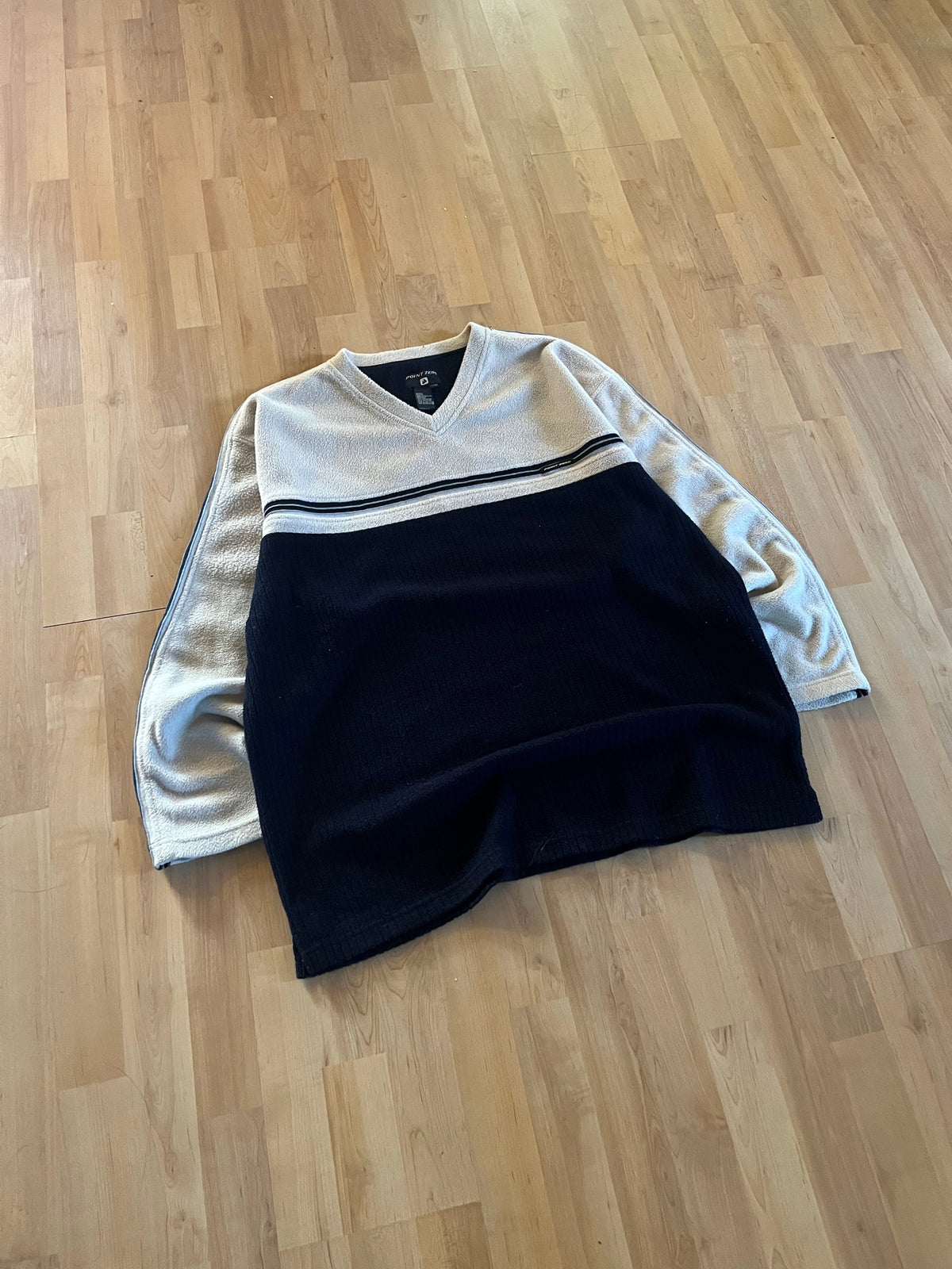 90s White & Black Point Zero Colorblock Heavyweight Fleece Crewneck (XL)