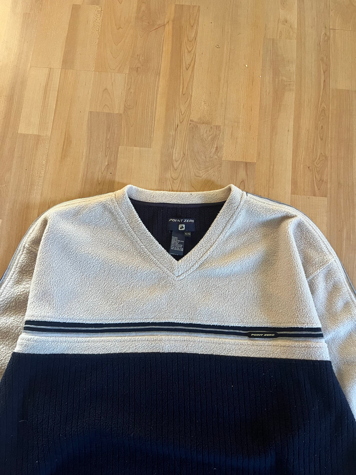 90s White & Black Point Zero Colorblock Heavyweight Fleece Crewneck (XL)
