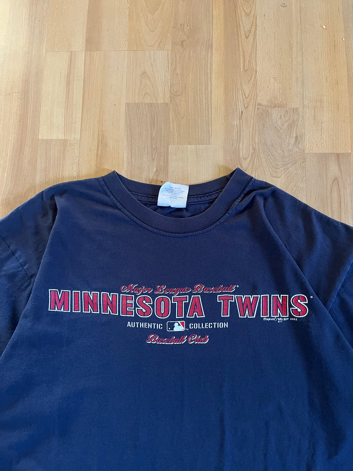 2002 Navy Minnesota Twins Retro Spellout T-Shirt (L)