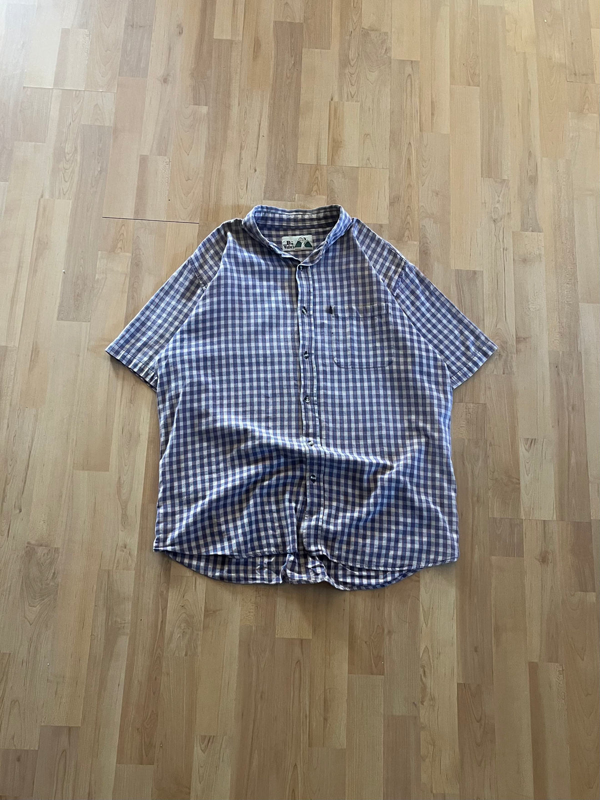 90s Blue, Red & White Big Valley Checkered Button-Up Shirt (L)