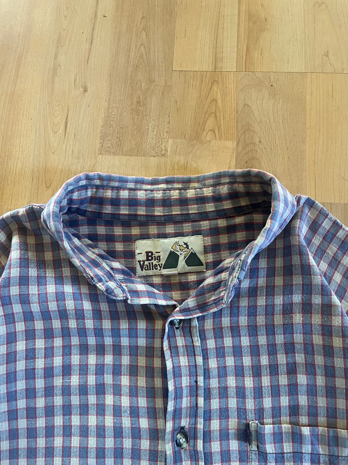 90s Blue, Red & White Big Valley Checkered Button-Up Shirt (L)