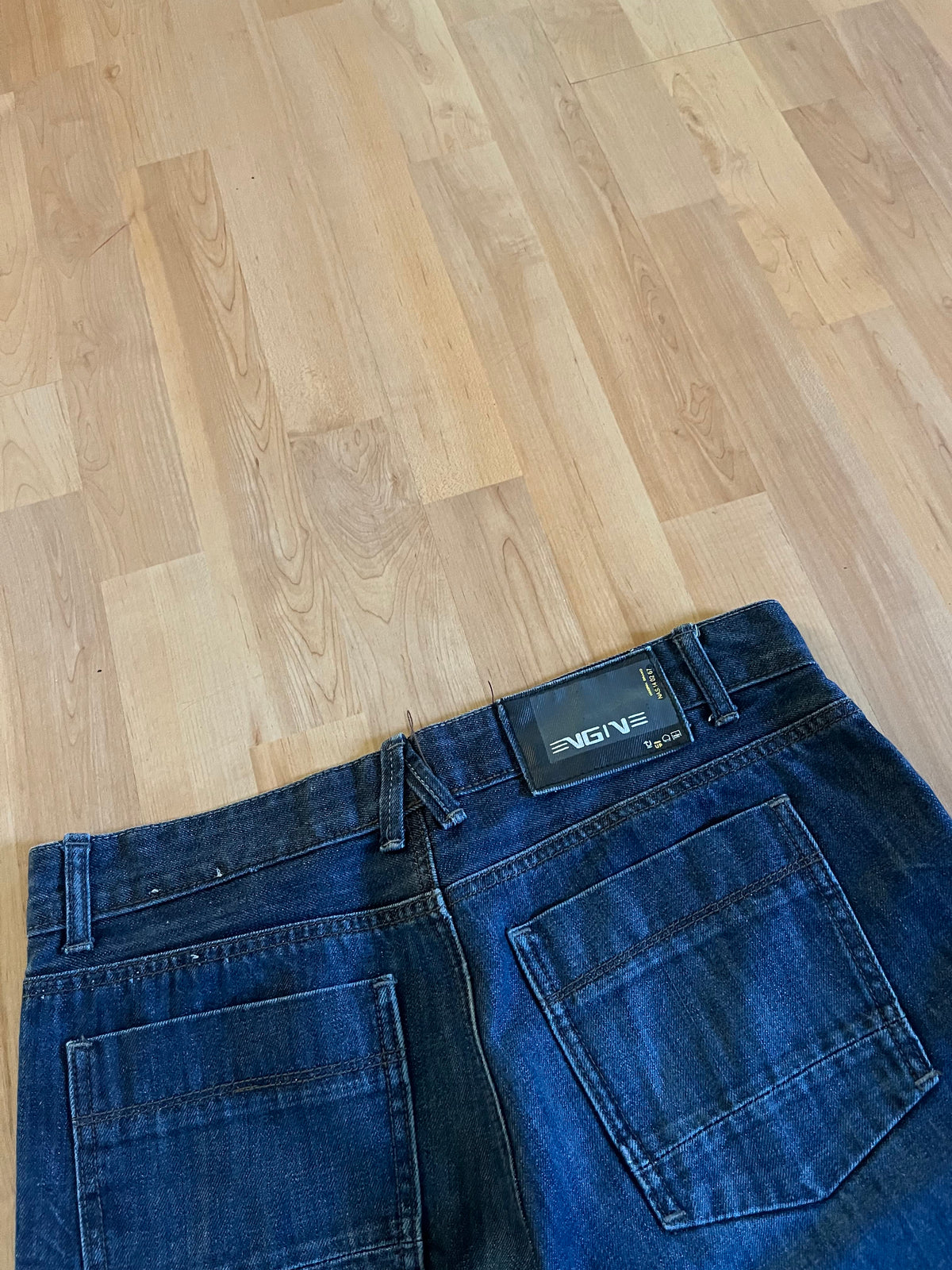 Y2K Grunge Navy Faded Engine Baggy Jeans (W34)