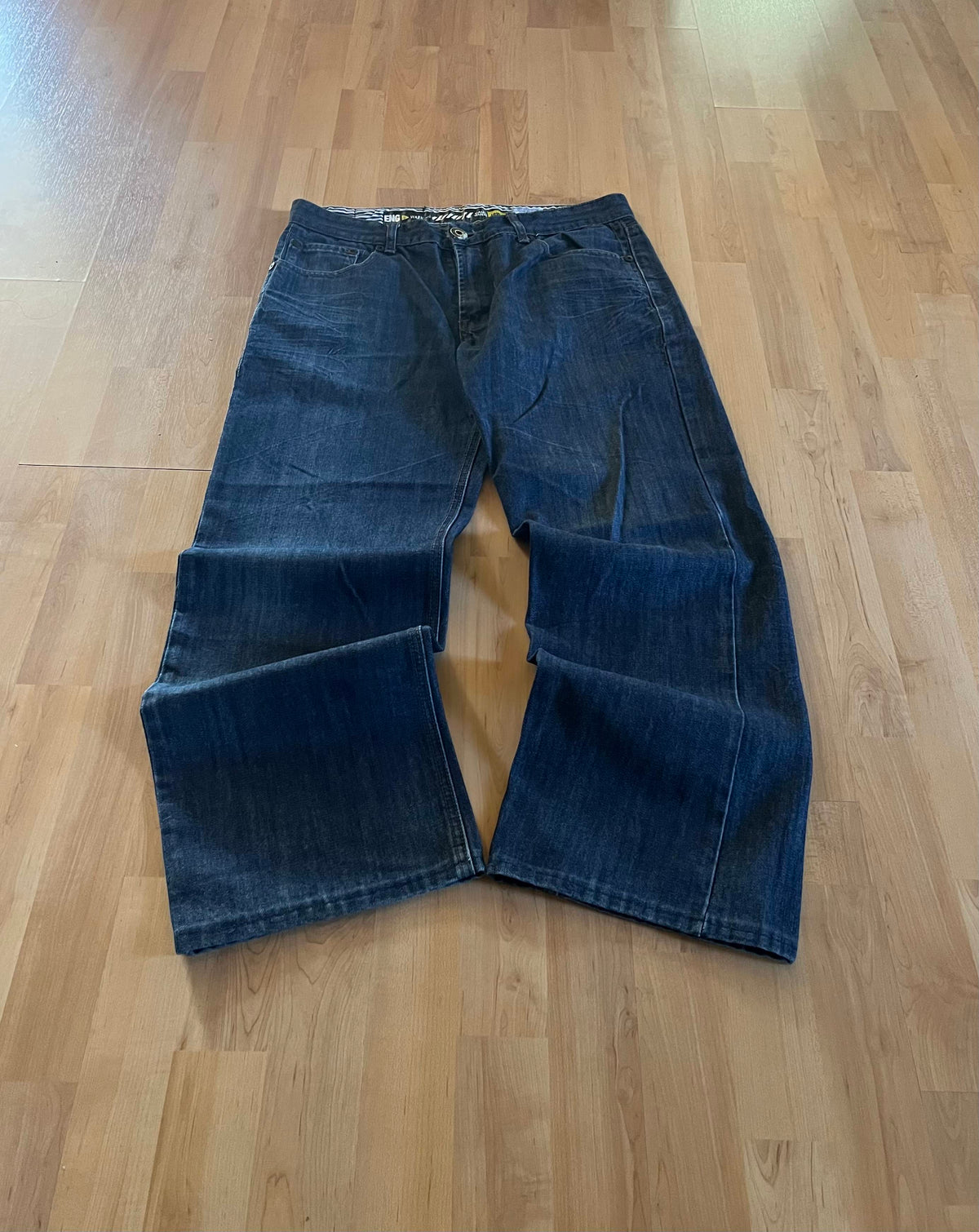 Y2K Grunge Navy Faded Engine Baggy Jeans (W34)