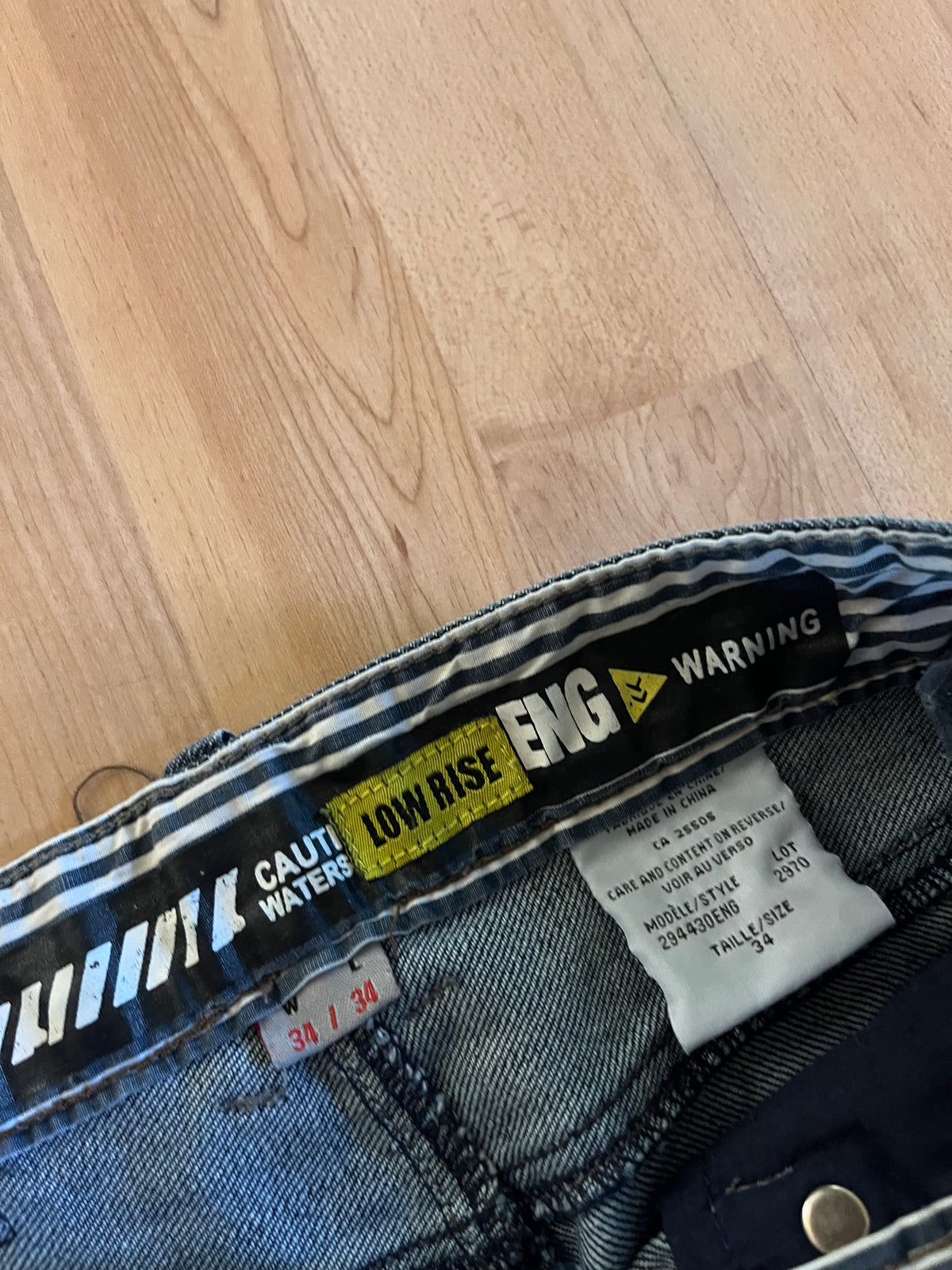 Y2K Grunge Navy Faded Engine Baggy Jeans (W34)