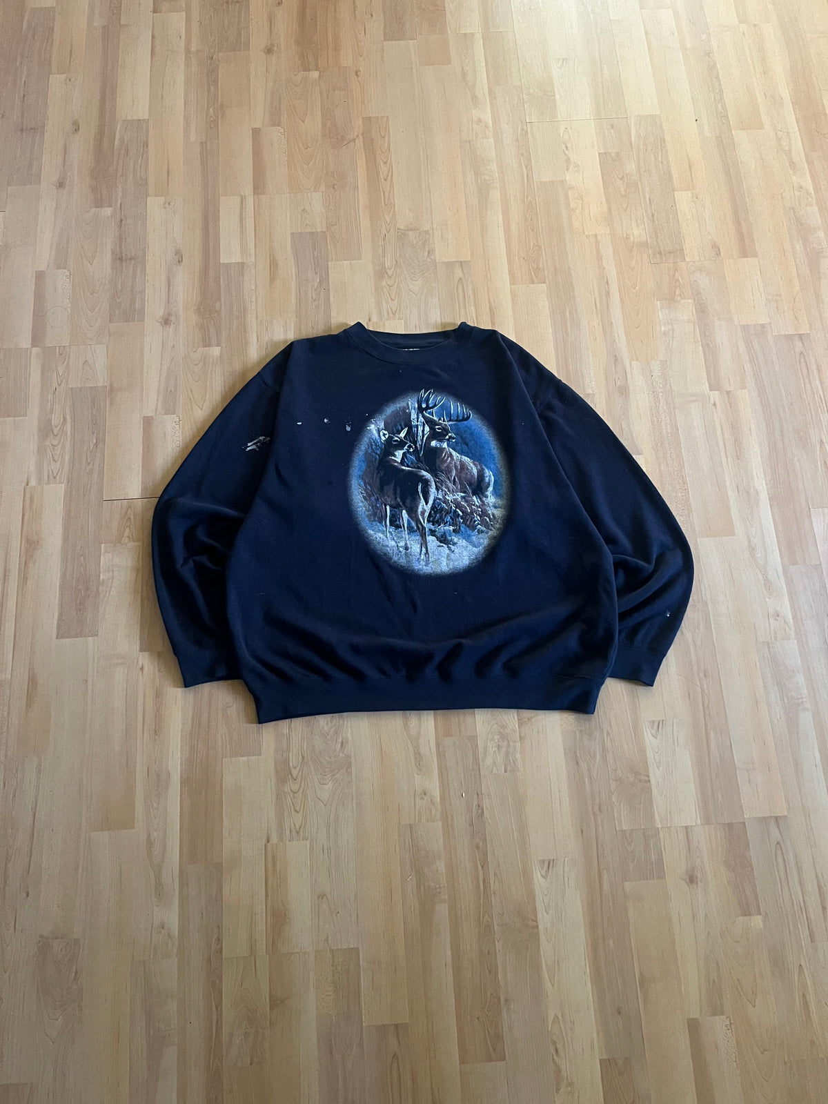 90s Navy Ash Creek Trading Buck Graphic Heavyweight Crewneck (L)