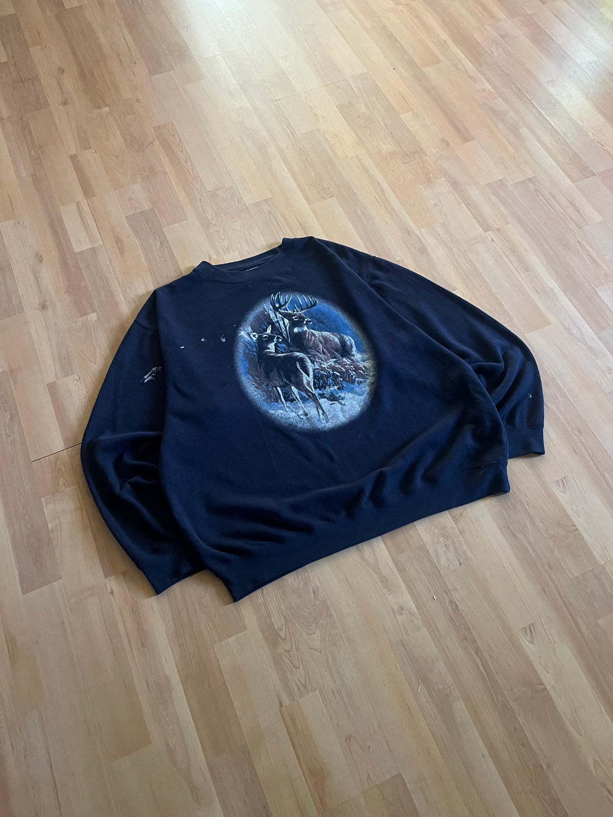 90s Navy Ash Creek Trading Buck Graphic Heavyweight Crewneck (L)