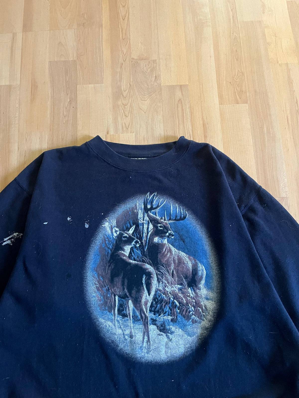 90s Navy Ash Creek Trading Buck Graphic Heavyweight Crewneck (L)