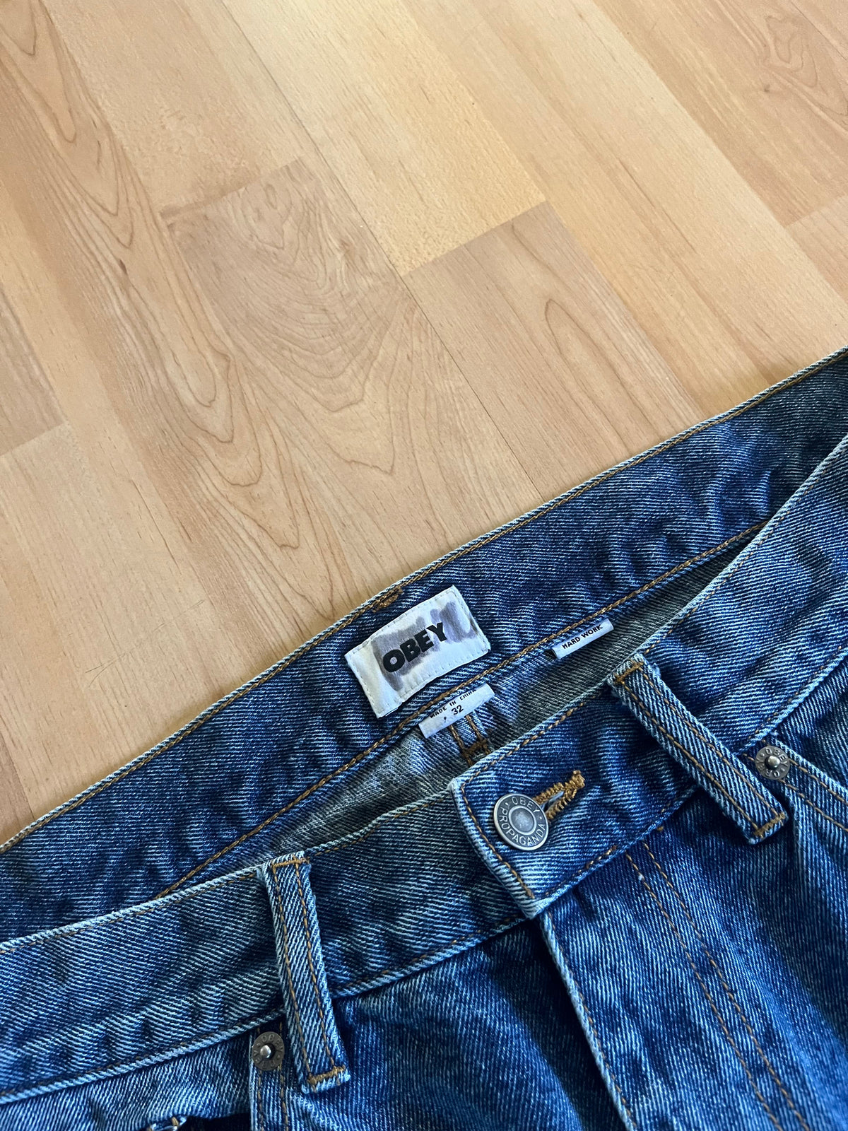 Y2K Blue OBEY Skatewear Baggy Denim Jeans (W32)