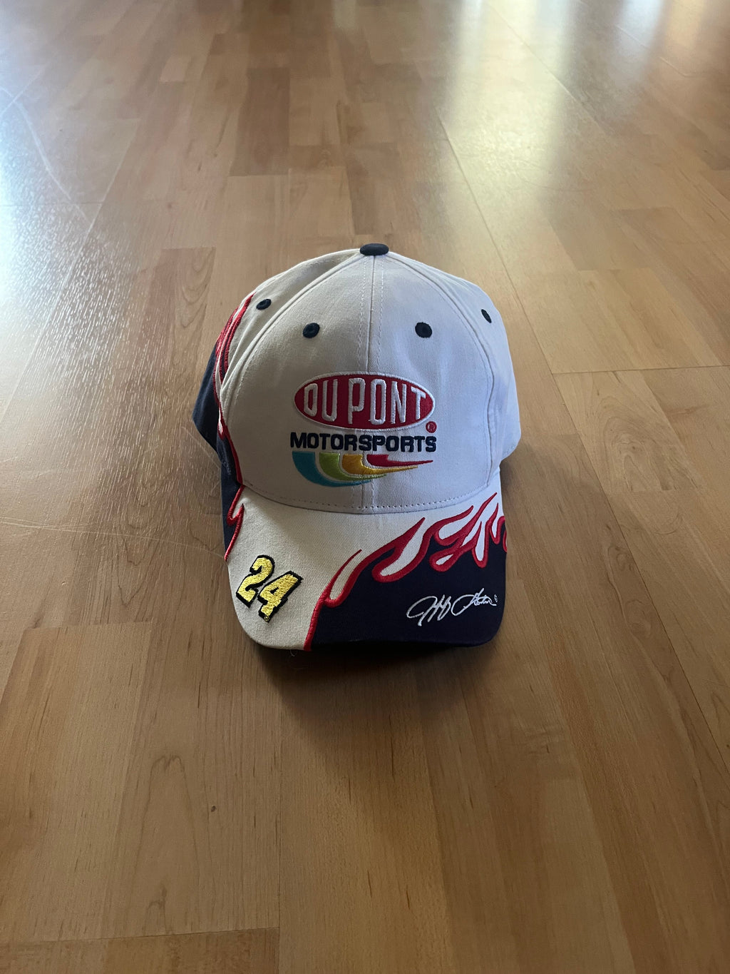 Y2K White Flame Graphic DuPont Motorsport #24 NASCAR Embroidered Hat (OS)