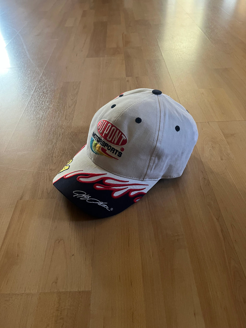 Y2K White Flame Graphic DuPont Motorsport #24 NASCAR Embroidered Hat (OS)