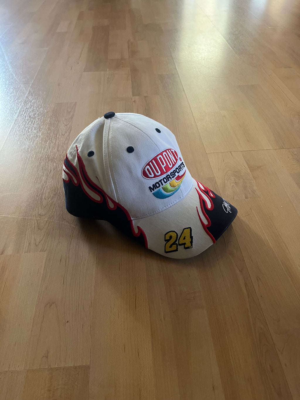 Y2K White Flame Graphic DuPont Motorsport #24 NASCAR Embroidered Hat (OS)