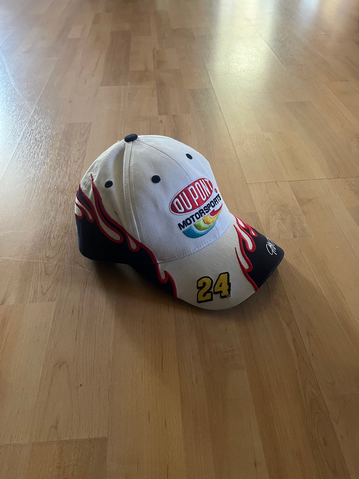 Y2K White Flame Graphic DuPont Motorsport #24 NASCAR Embroidered Hat (OS)