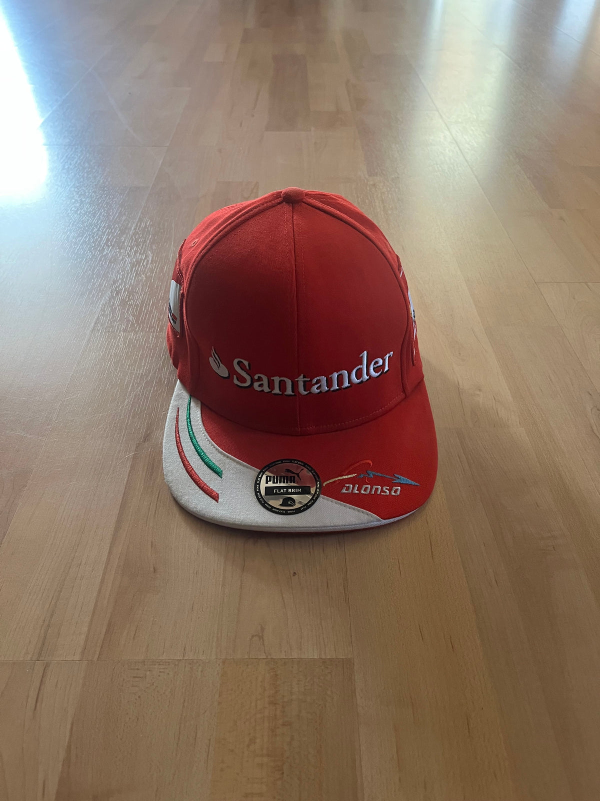 Y2K Red & White Graphic Santander Ferrari Branded Hat (7 1/2)