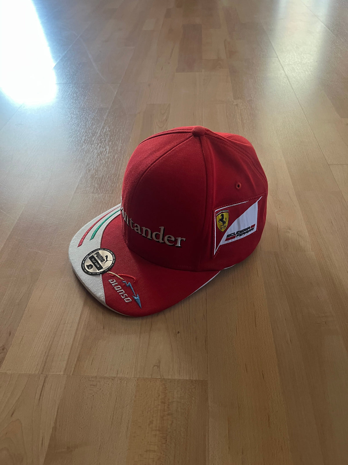 Y2K Red & White Graphic Santander Ferrari Branded Hat (7 1/2)