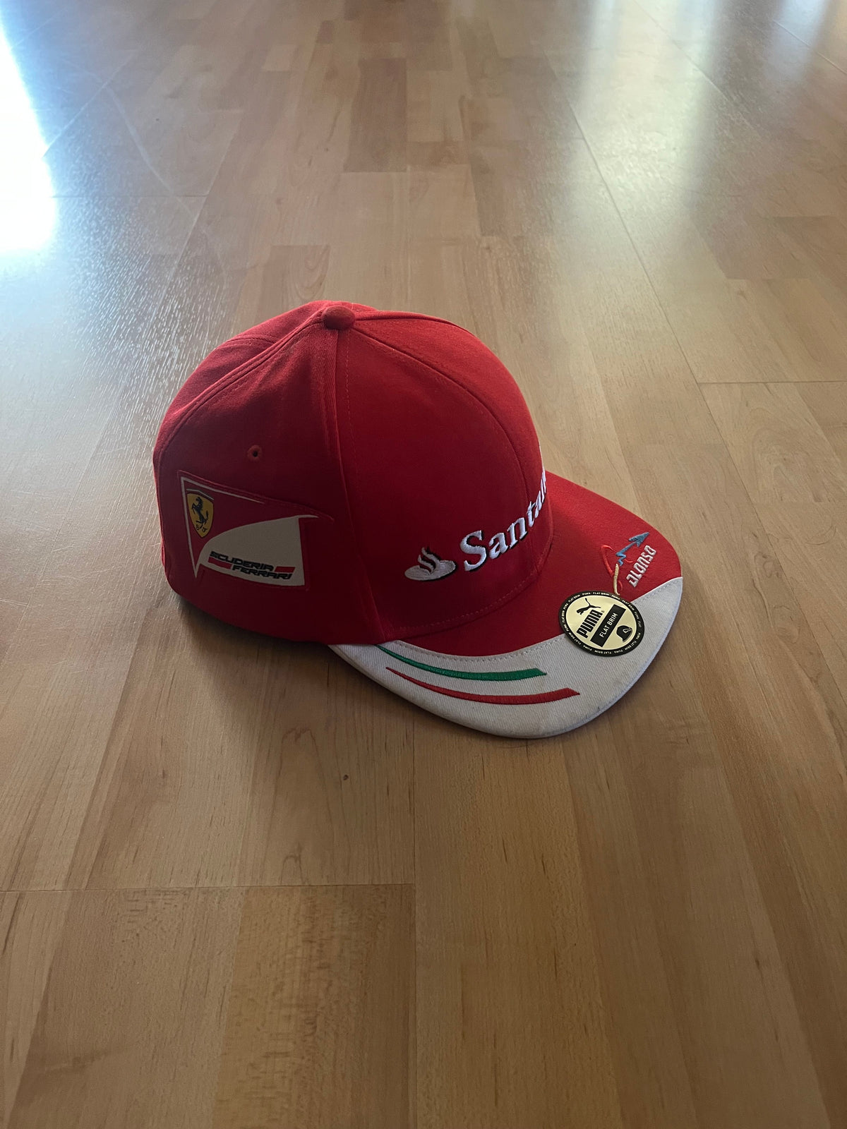 Y2K Red & White Graphic Santander Ferrari Branded Hat (7 1/2)