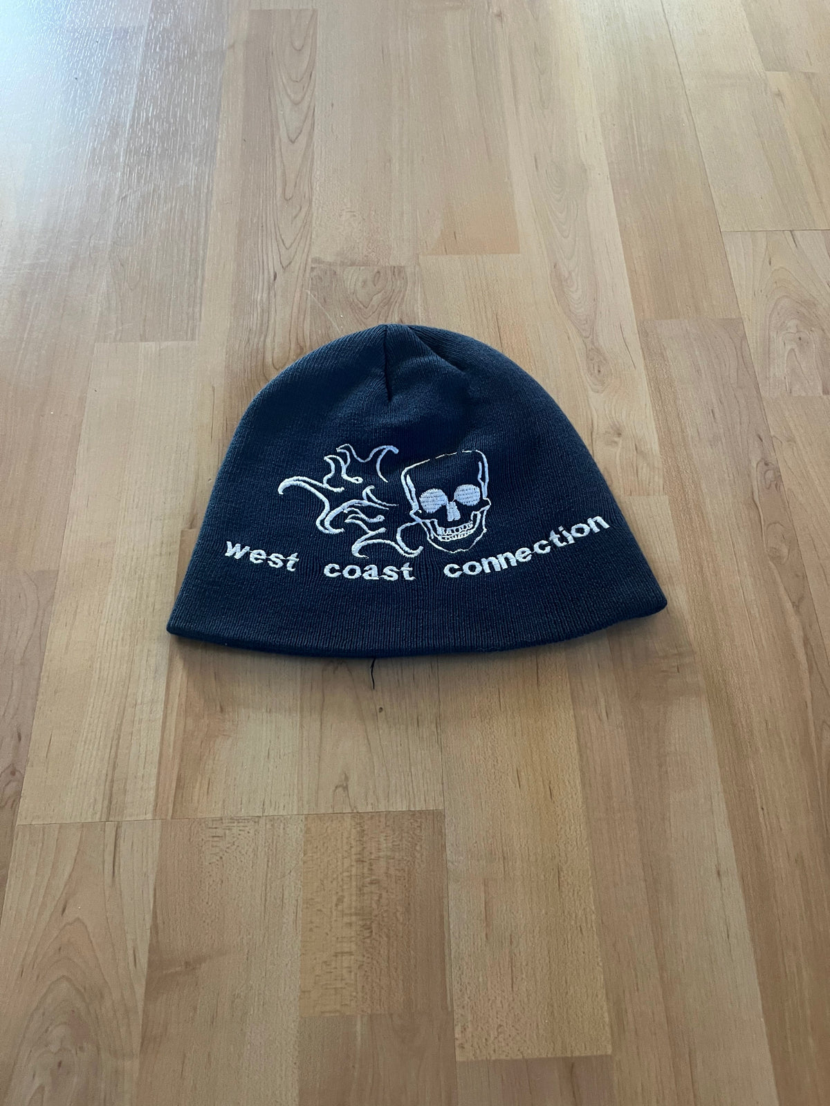 Y2K Navy Skull Embroidered West Coast Connection Beanie