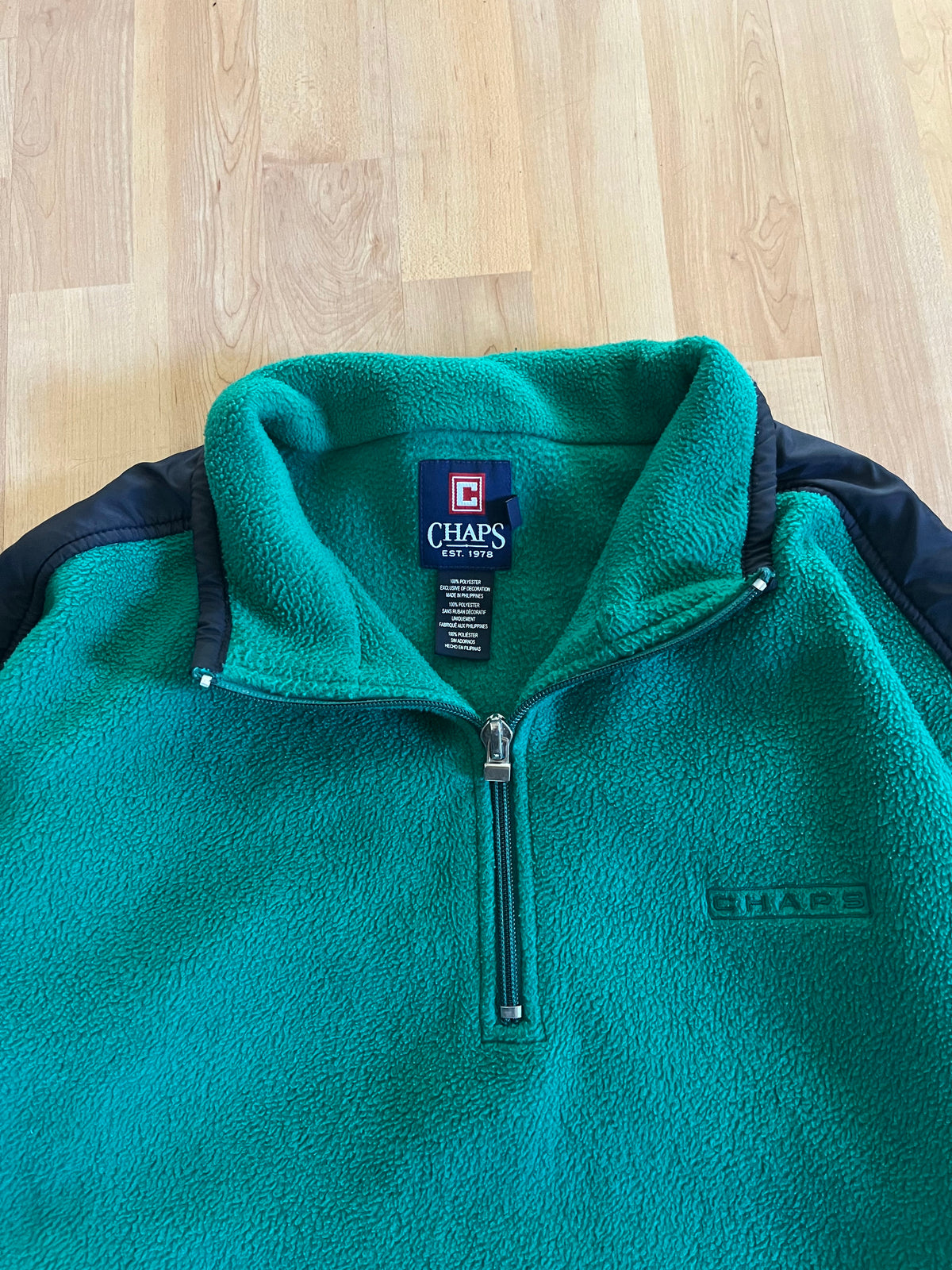 00s Green & Black Chaps Heavyweight Quarter-Zip Fleece (L)