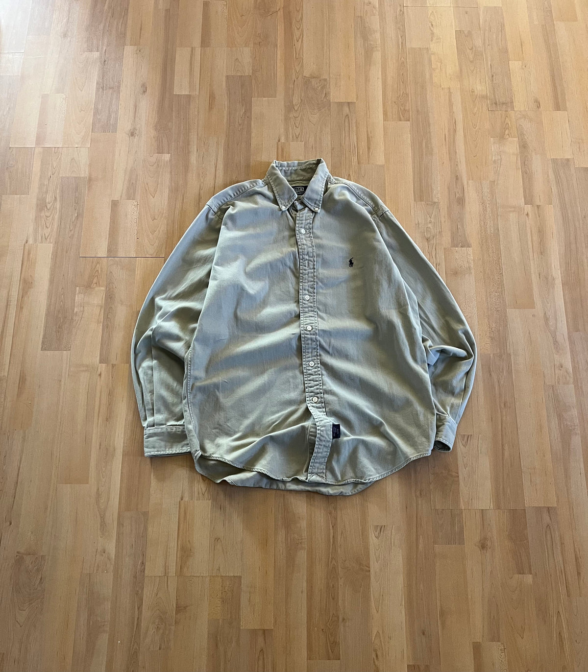 90s Tan Retro Small Logo Polo Ralph Lauren Button-Up(M)