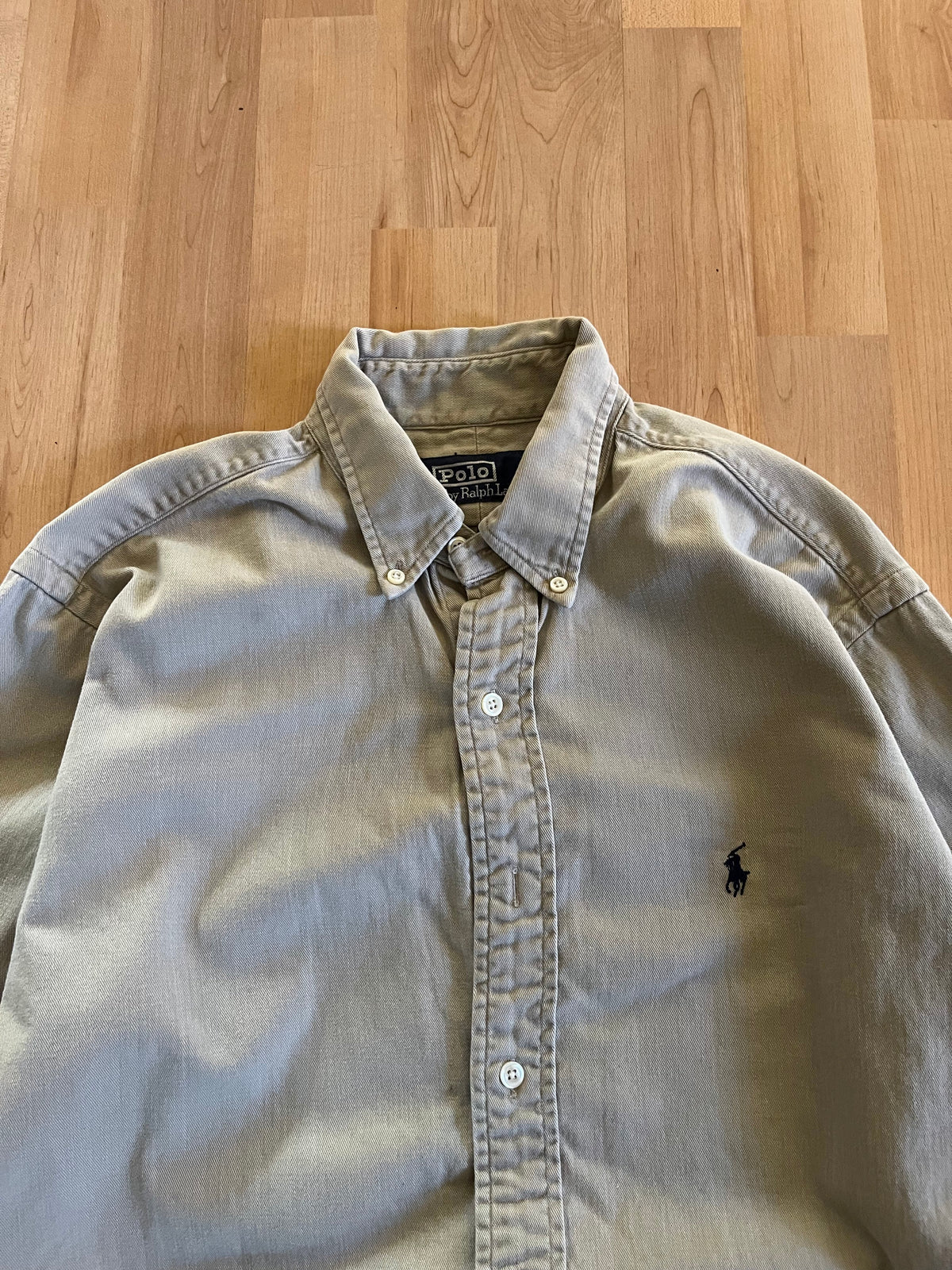 90s Tan Retro Small Logo Polo Ralph Lauren Button-Up(M)